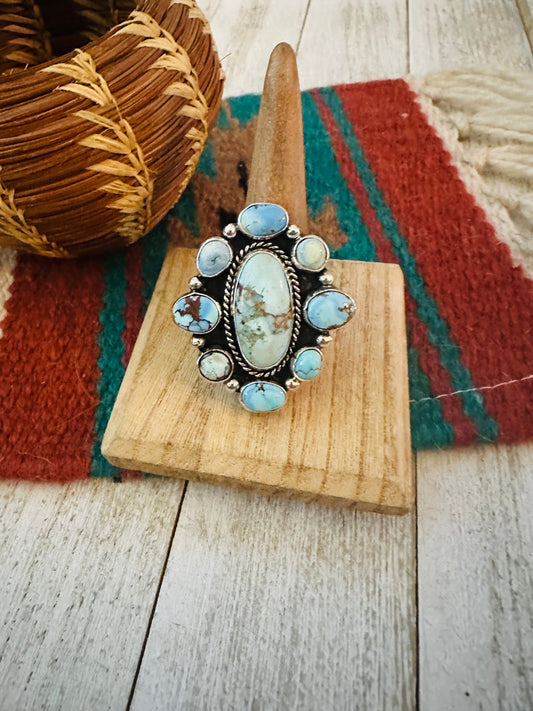 Handcrafted Sterling Silver & Golden Hills Turquoise Cluster Adjustable Ring