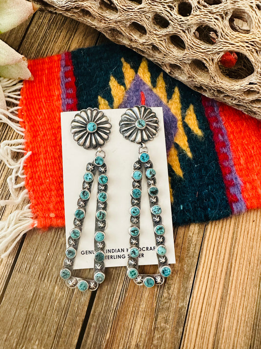 Handcrafted Sterling Silver & Turquoise Concho Dangle Earrings By Eugene Charley