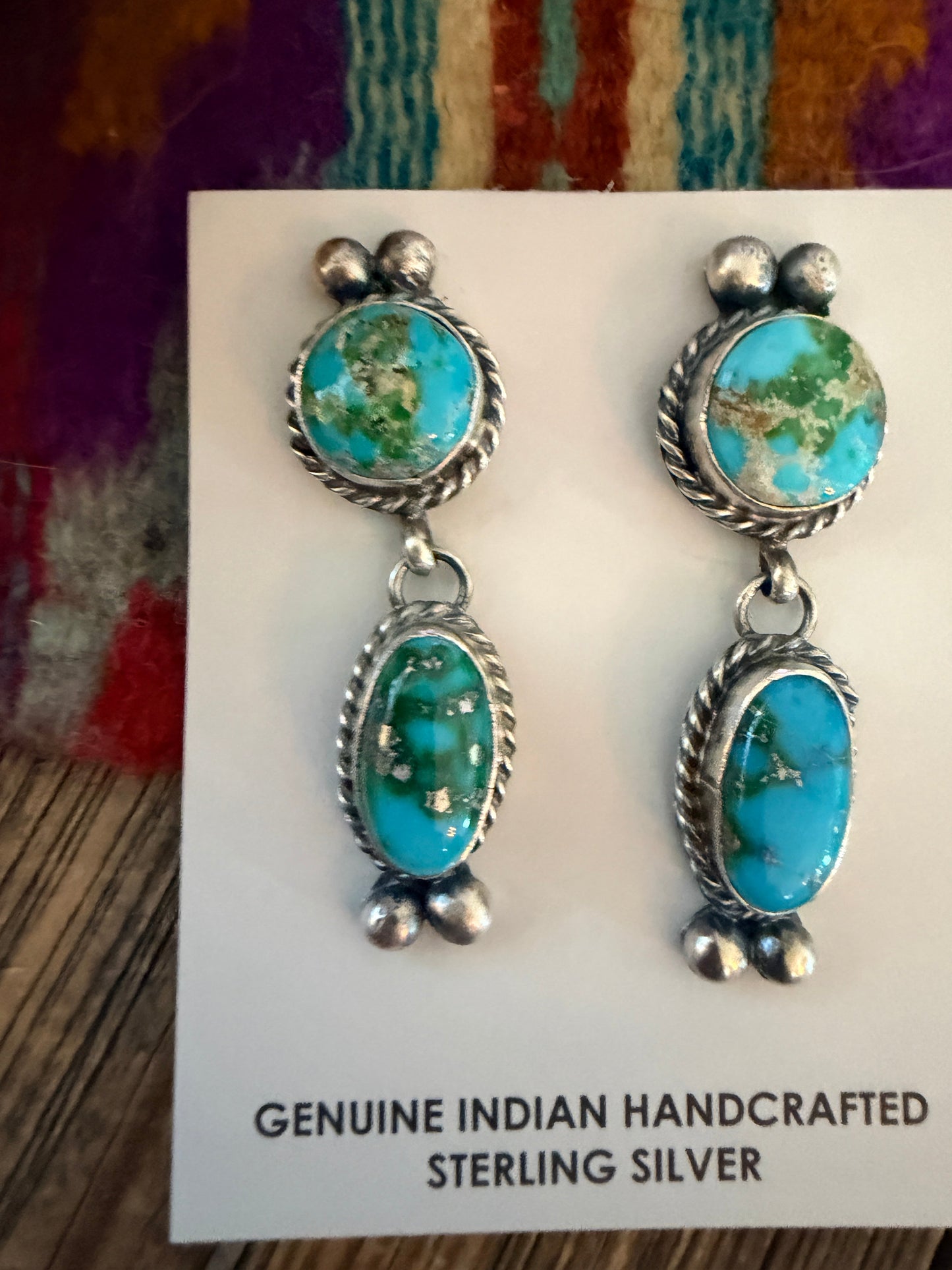 Handcrafted Sonoran Mountain Turquoise & Sterling Silver Dangle Earrings by Vicky Hicks