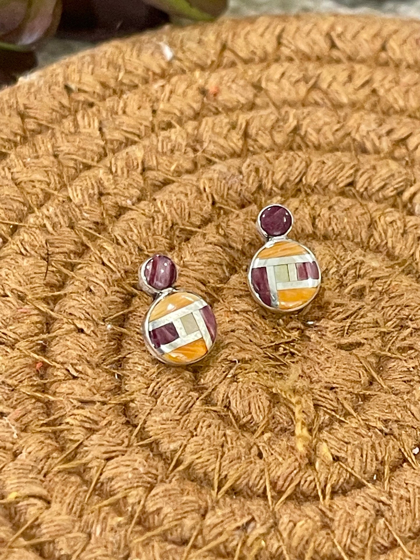Beautiful Handmade Sterling Silver & Multi Stone Inlay Stud Earrings