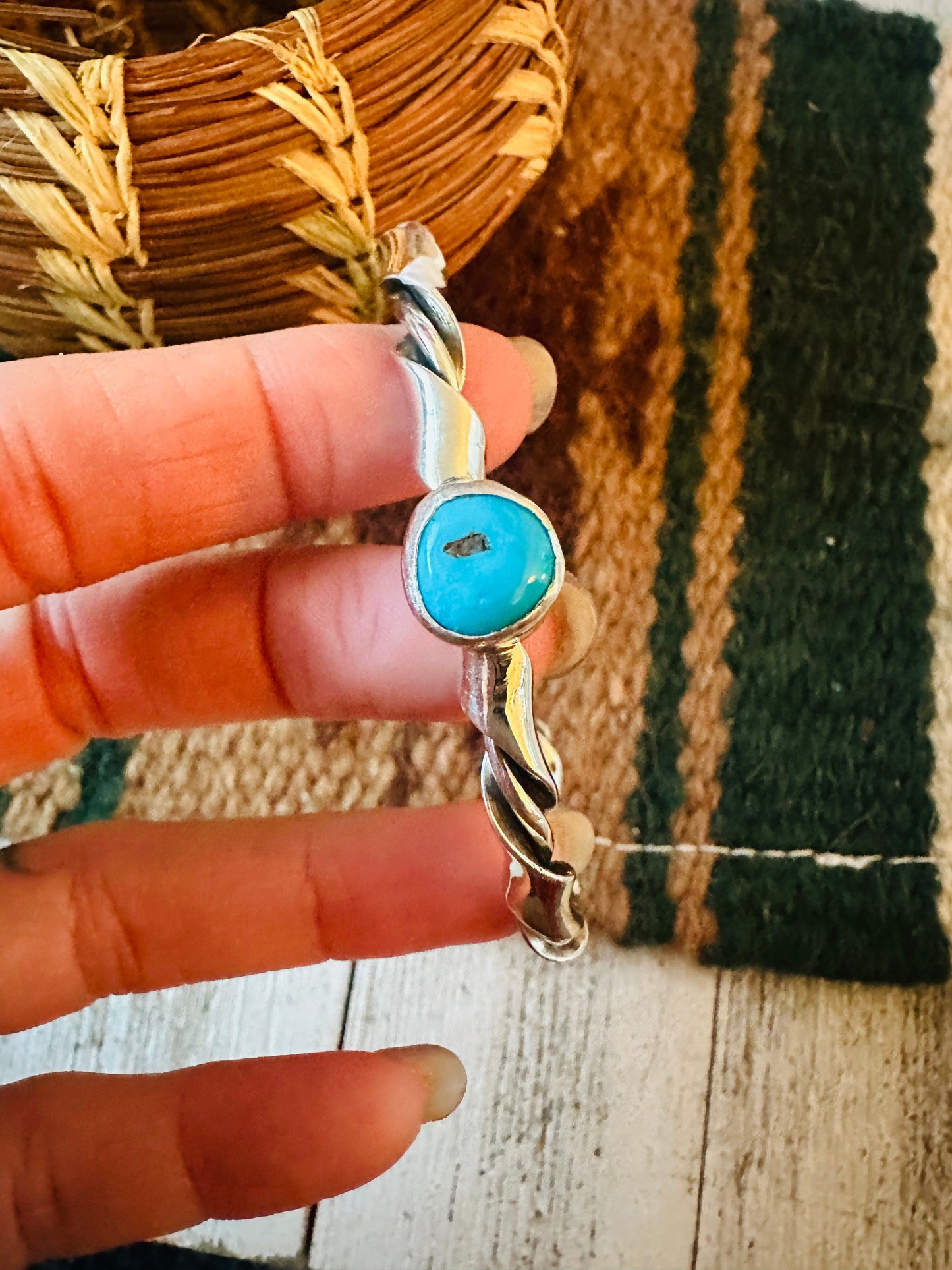 Handcrafted Turquoise & Twisted Sterling Silver Cuff Bracelet
