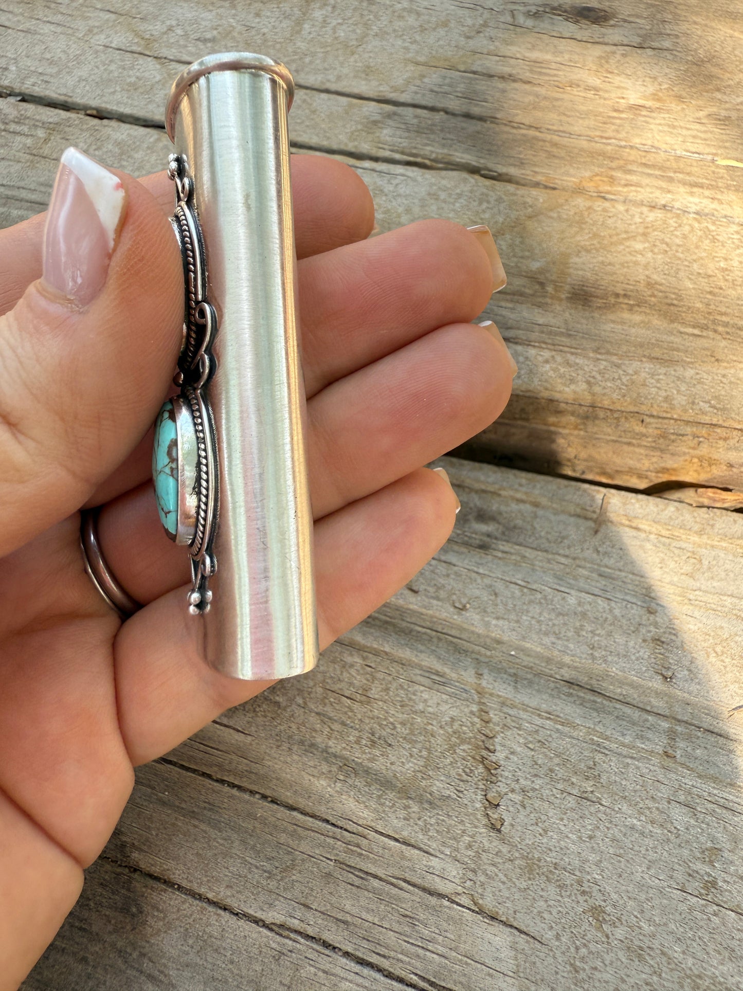 Handmade Sterling Silver & Number 8 Turquoise Lighter Cover