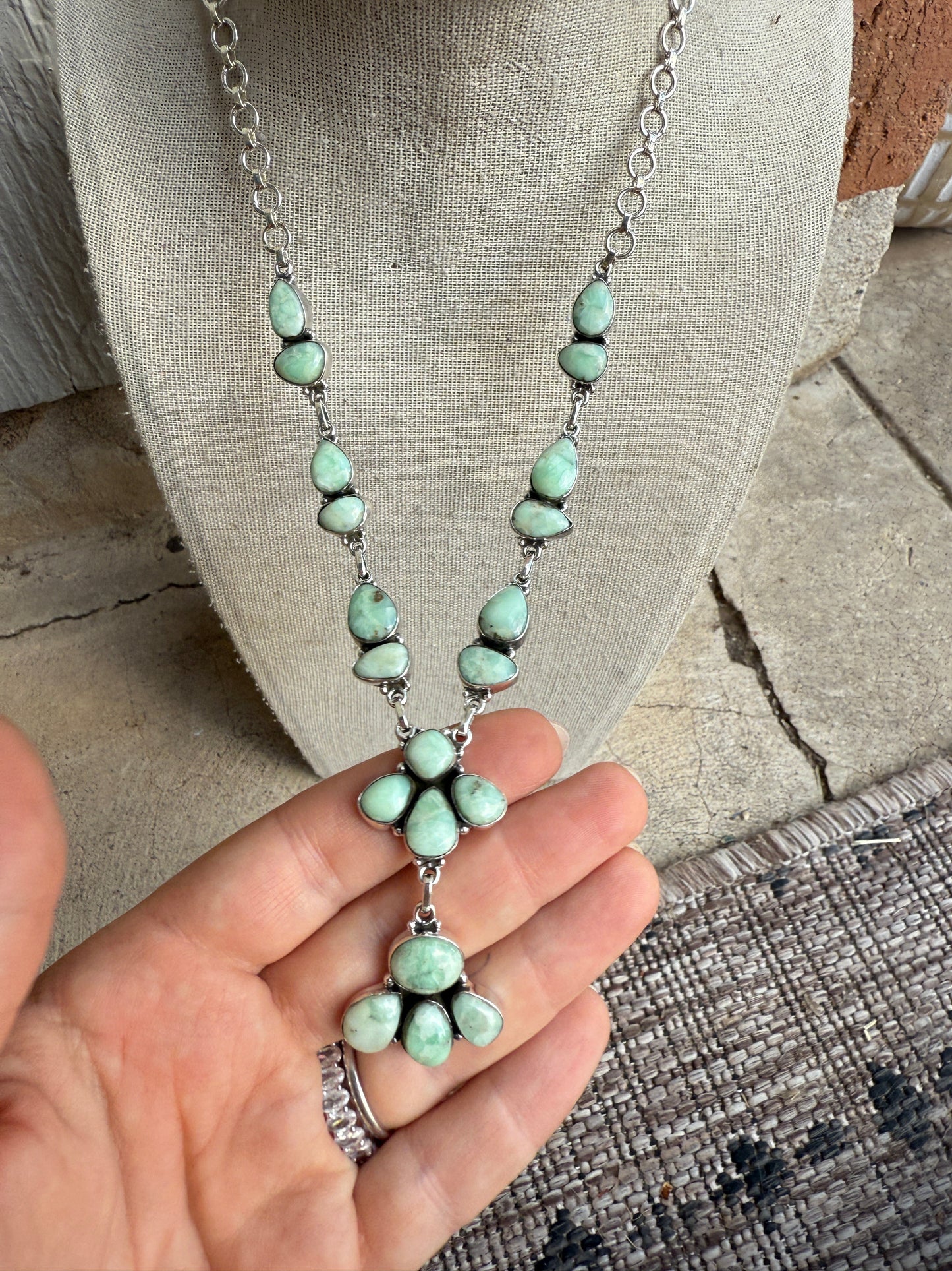 Handmade Sterling Silver & Paloma Turquoise Lariat Necklace