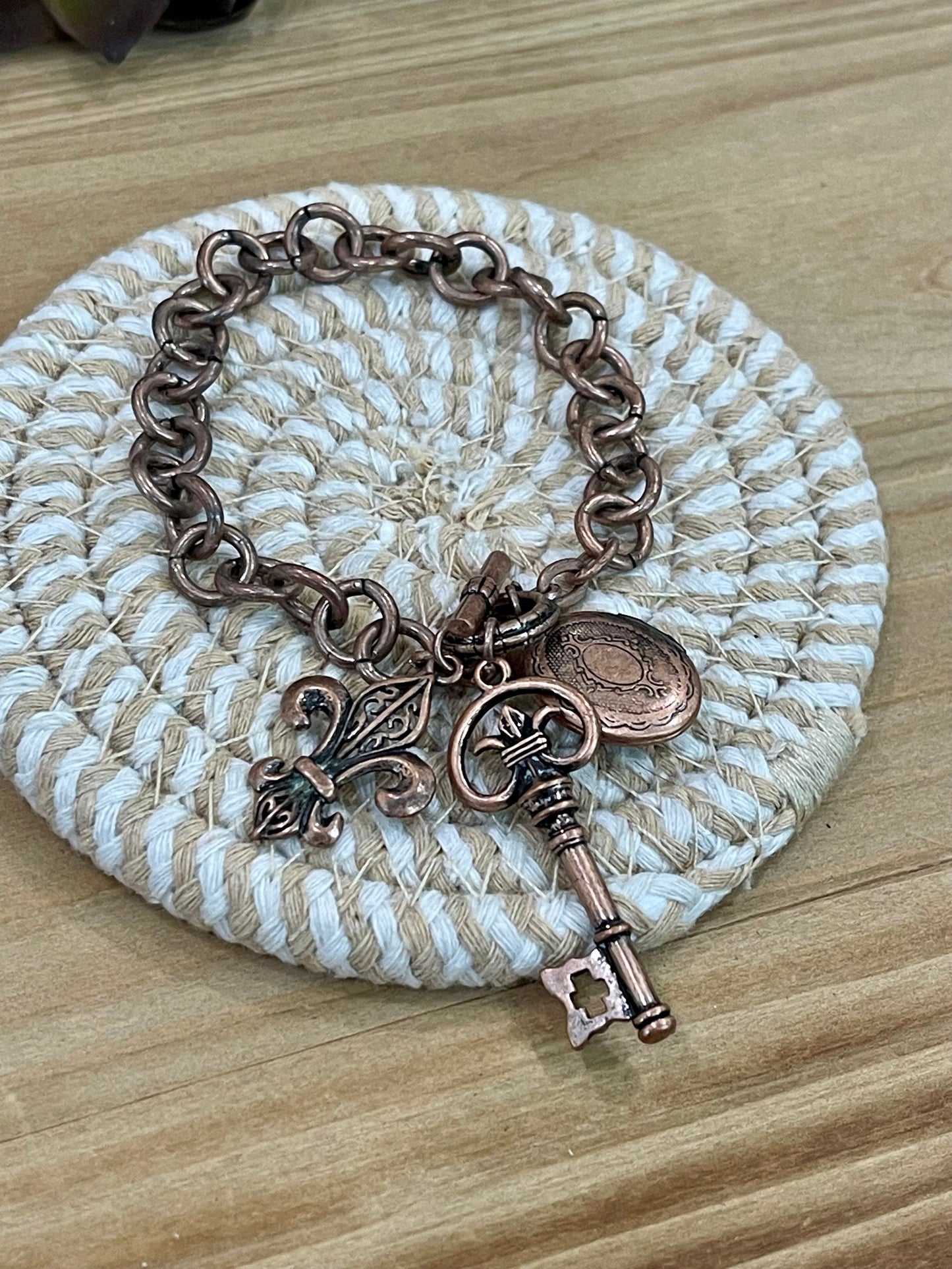 Vintage Handmade Copper Chain Charm Bracelet