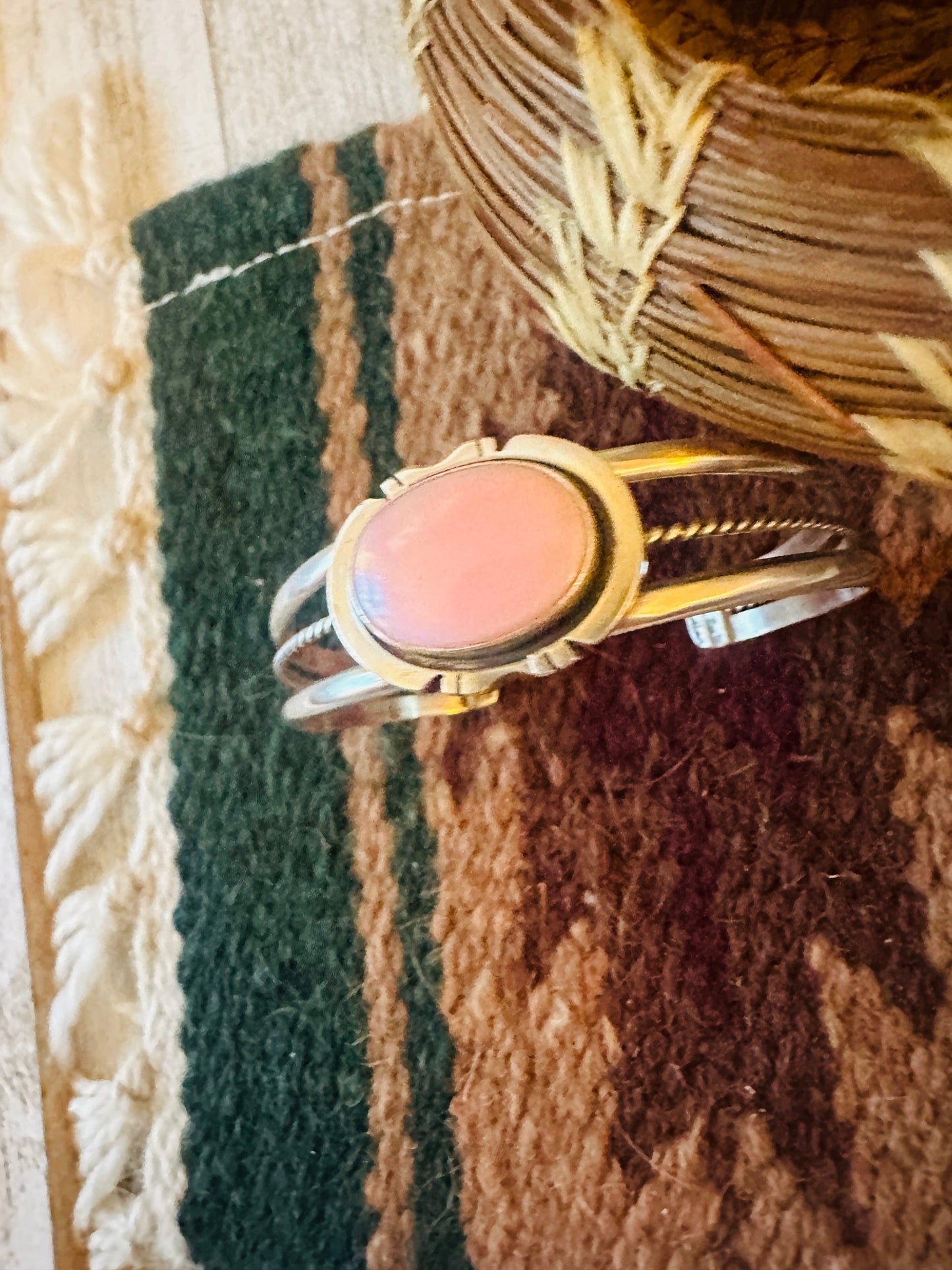 Handcrafted Queen Pink Conch Shell & Sterling Silver Cuff Bracelet