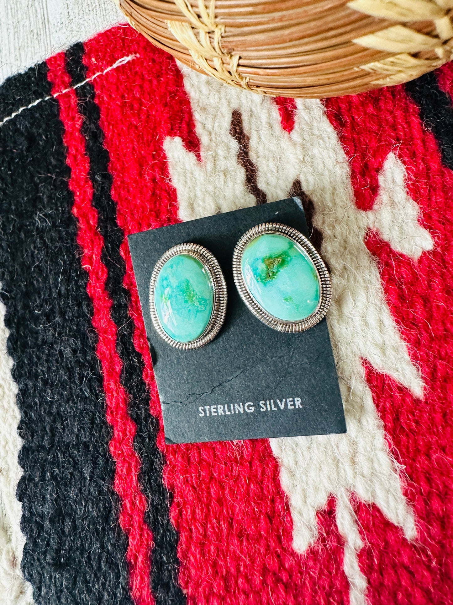 Navajo Sterling Silver & Sonoran Mountain Turquoise Post Earrings