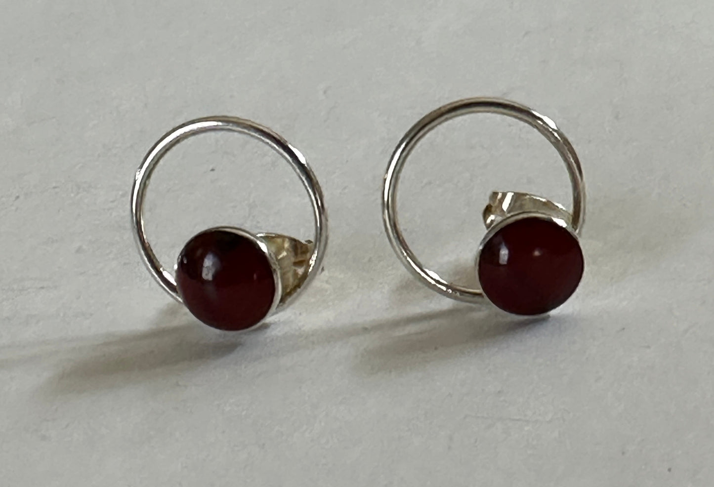 Red Jasper in Circle Frame Sterling Silver Earrings
