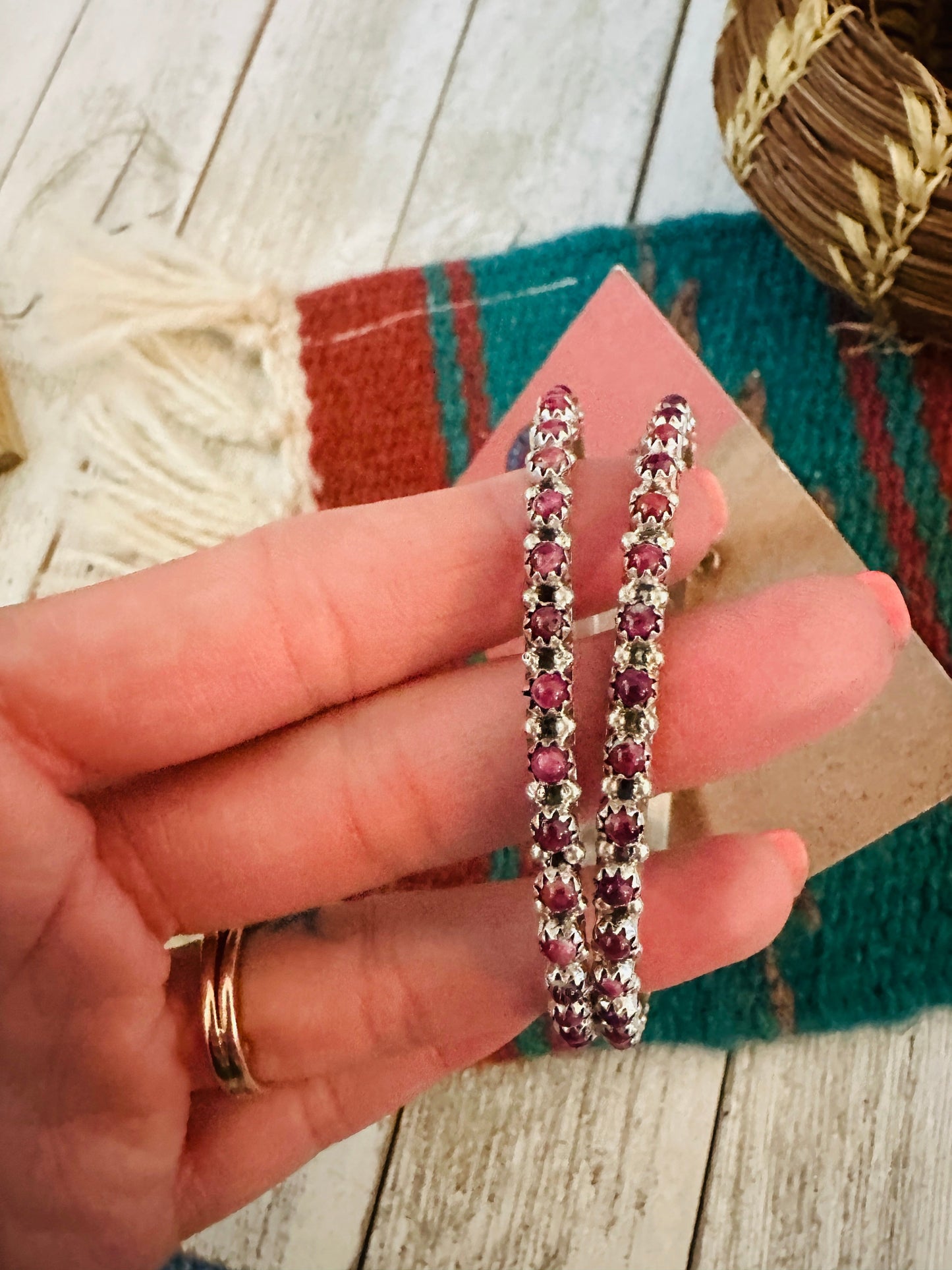 Handcrafted Pink Dream Mojave and Sterling Silver Dangle Hoop Earrings
