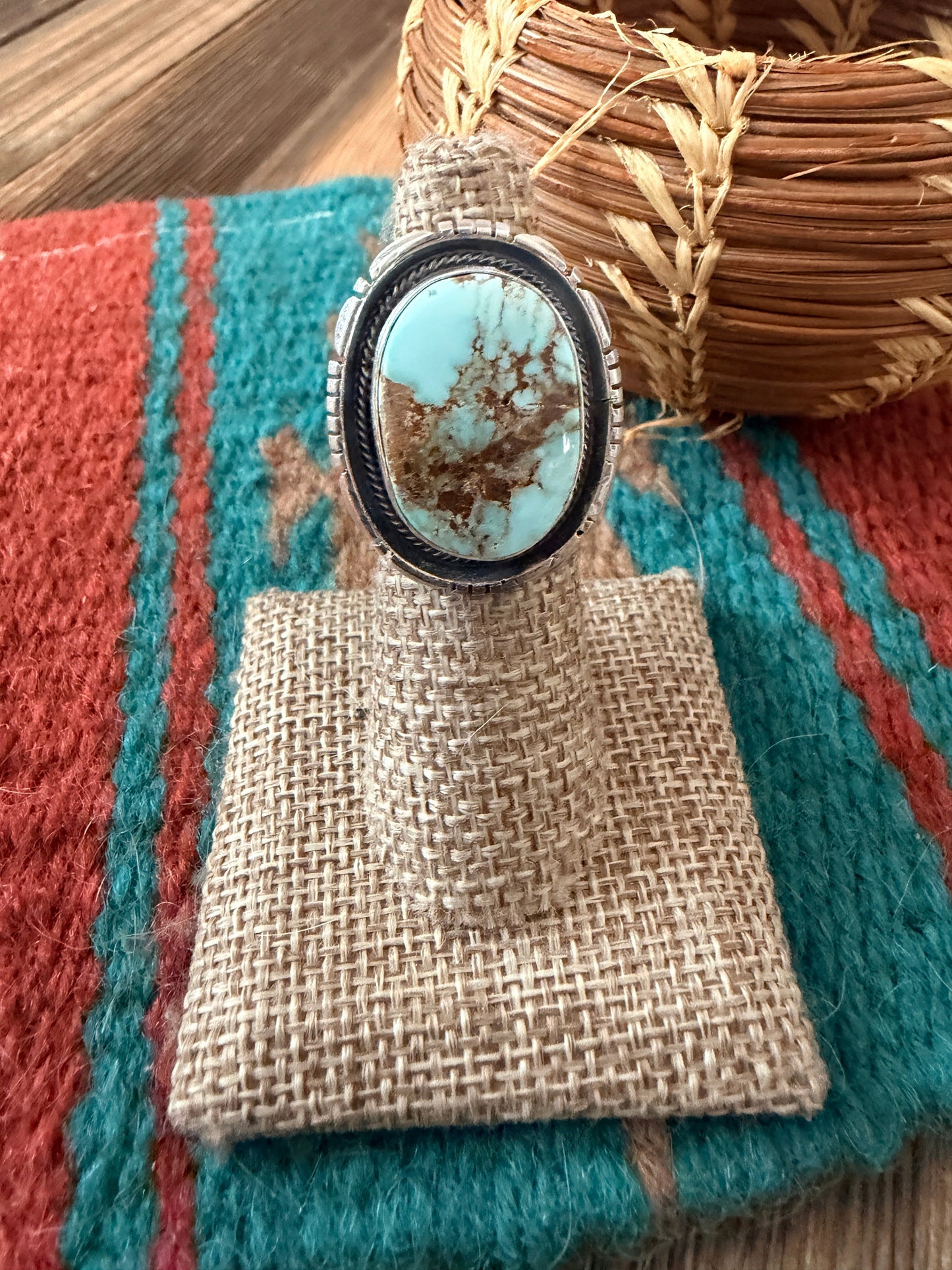 Handcrafted Dry Creek Turquoise & Sterling Silver Ring Size 5.5 by Daniel Benally