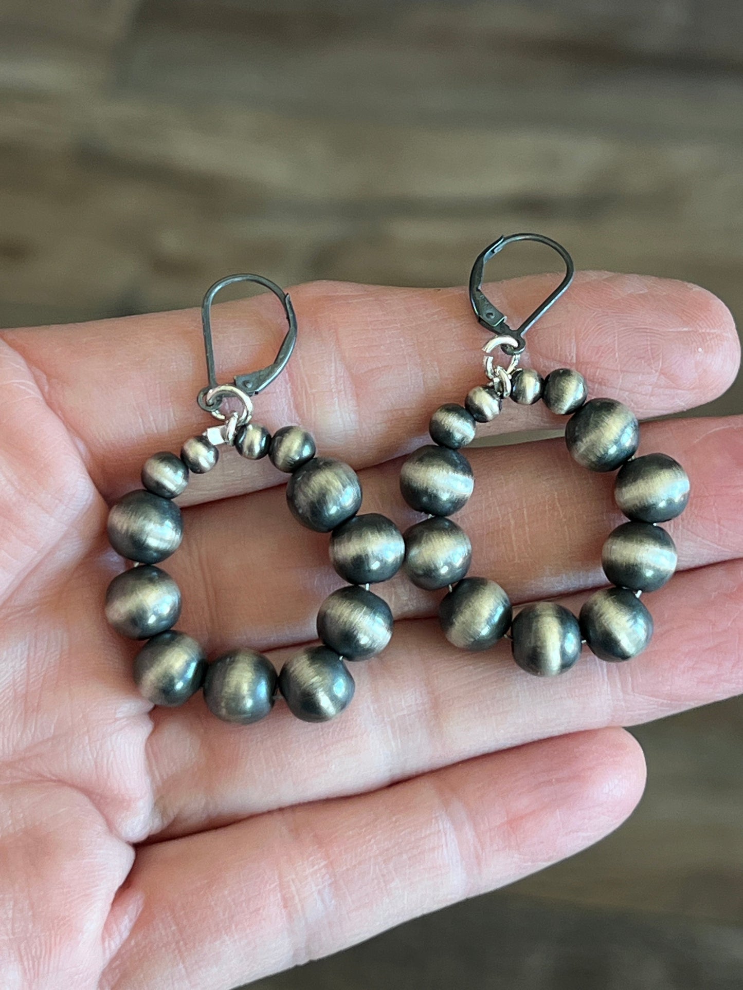 Handcrafted Sterling Silver Beaded Hoop Dangle Earrings, Leverbacks