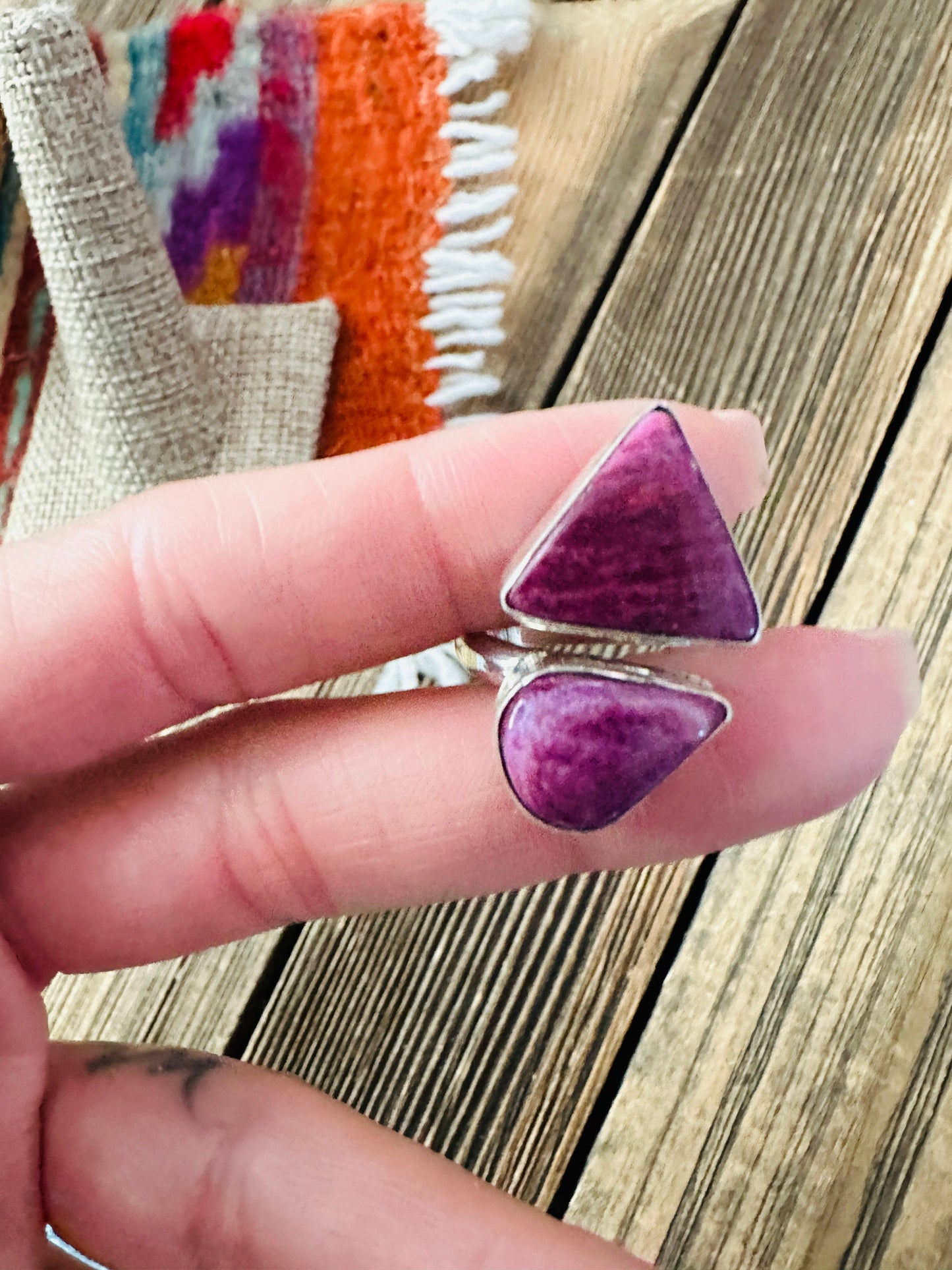 Handcrafted Purple Spiny Oyster & Sterling Silver Adjustable Ring
