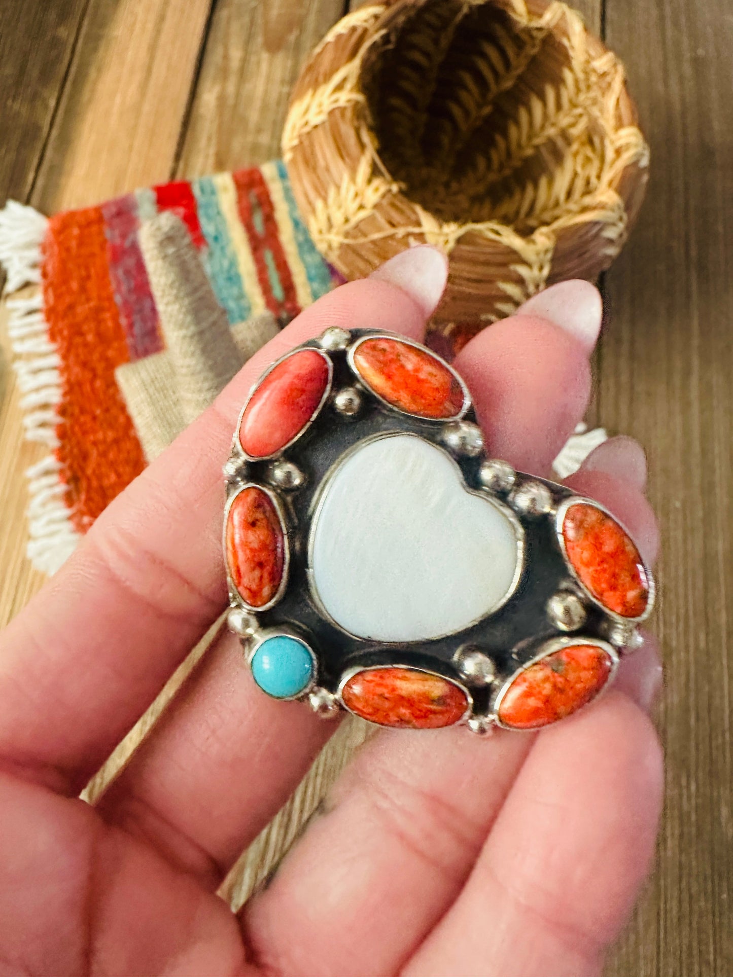 Handcrafted Multi Stone & Sterling Silver Adjustable Heart Ring by Jacqueline Silver