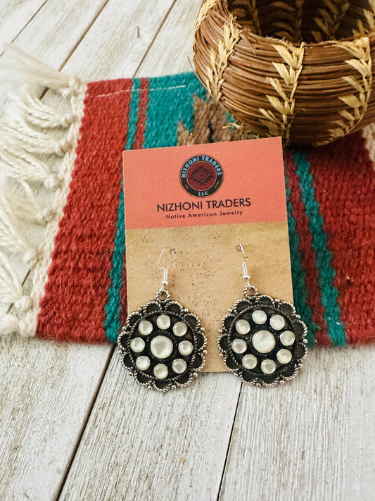 Handcrafted Mother of Pearl & Sterling Silver Cluster Dangle Earrings
