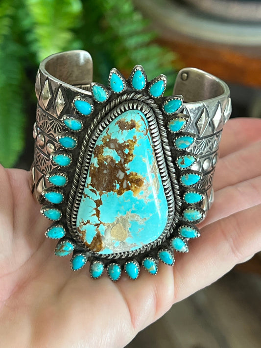 Sterling Silver & Royston Turquoise Cluster Cuff Bracelet by Glenn Livingston