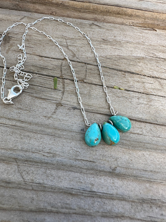 Tiny Dancer Handmade Sterling Silver & Turquoise 3 Stone Necklace