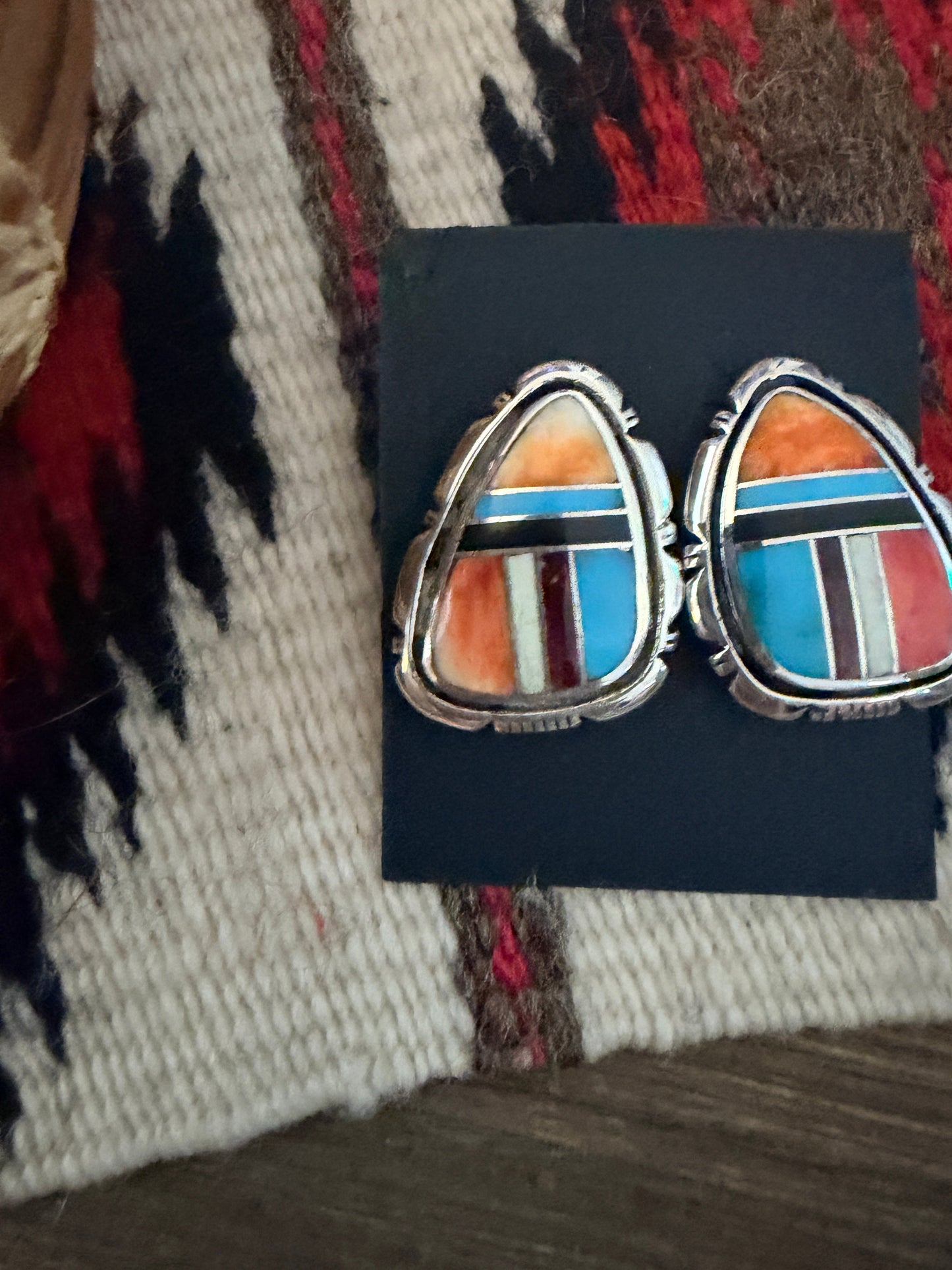 Handcrafted Multi Stone & Sterling Silver Inlay Post Earrings