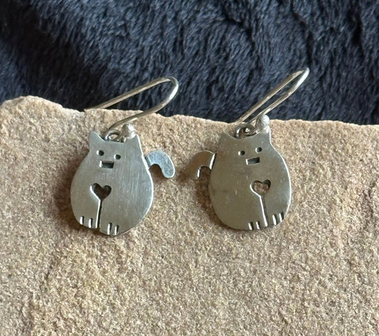 Fat Cat Sterling Silver Earrings