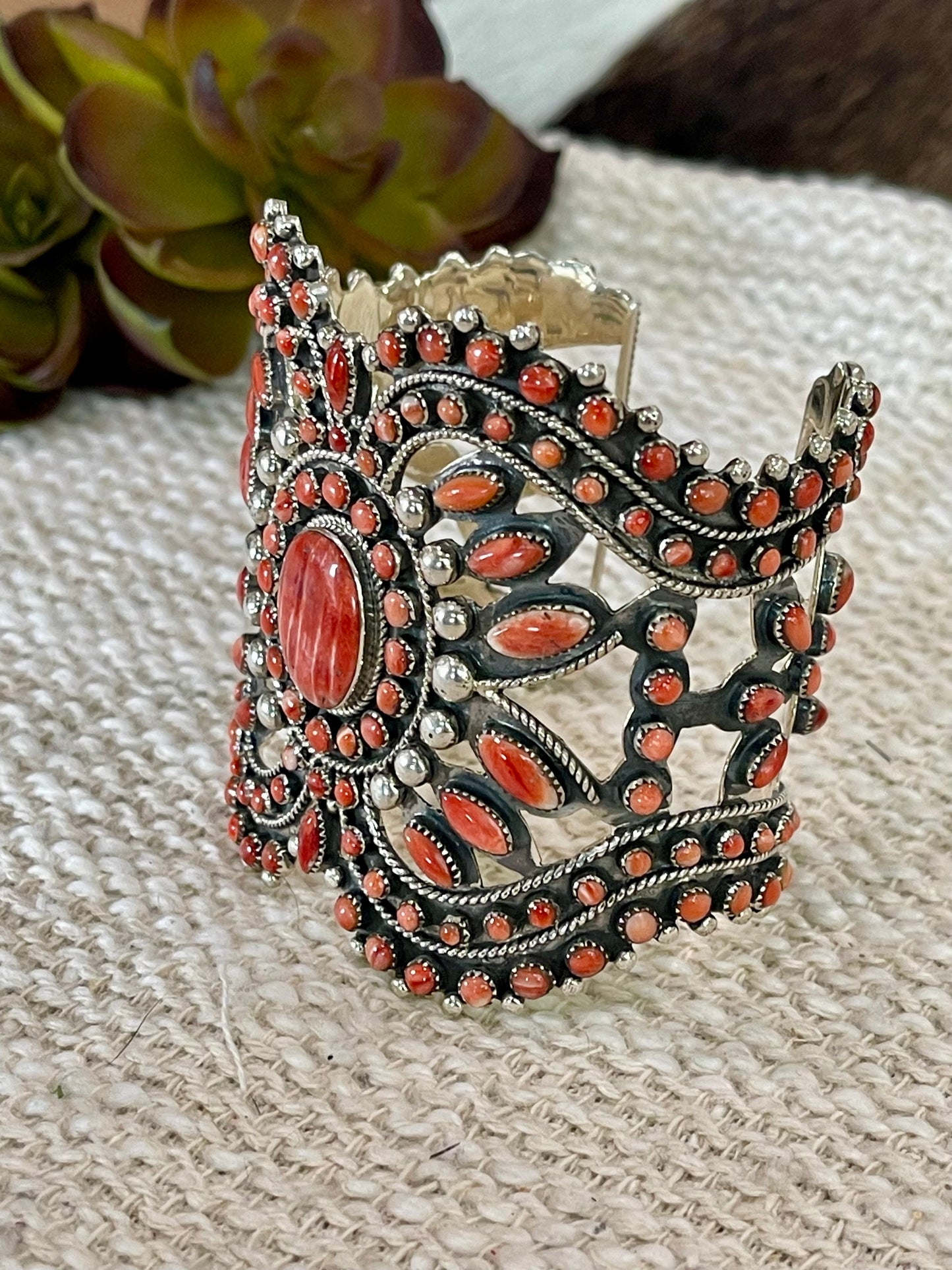 Gorgeous Handmade Sterling Silver & Red Spiny Cuff