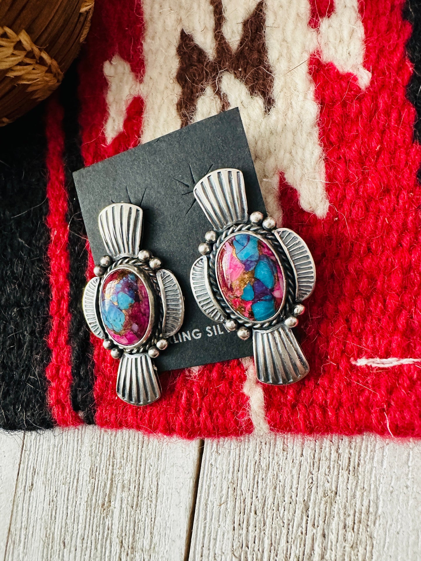 Navajo Pink Dream Mojave & Sterling Silver Post Earrings