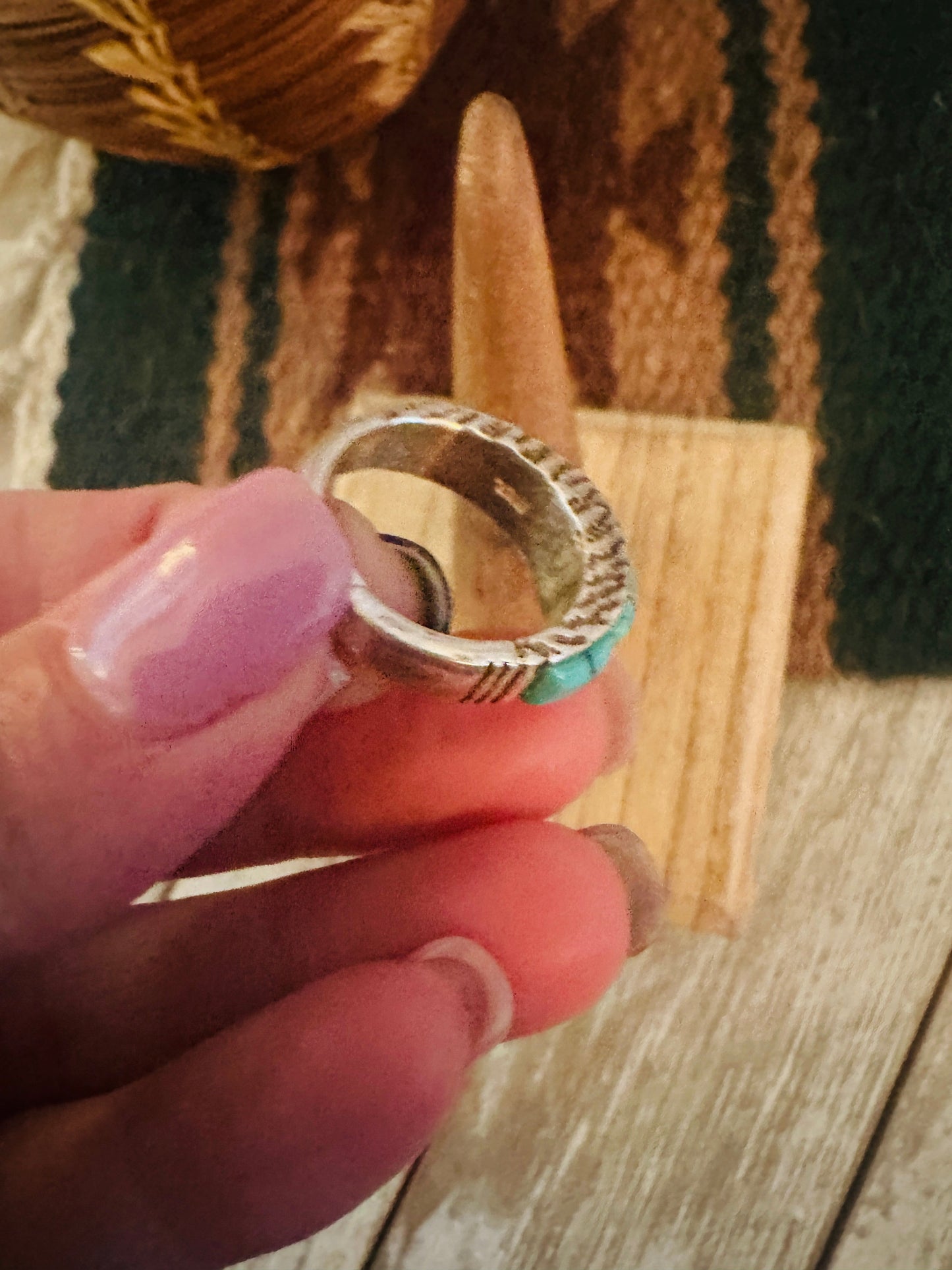 Handcrafted Turquoise, Coral, Lapis & Sterling Silver Inlay Ring Size 6