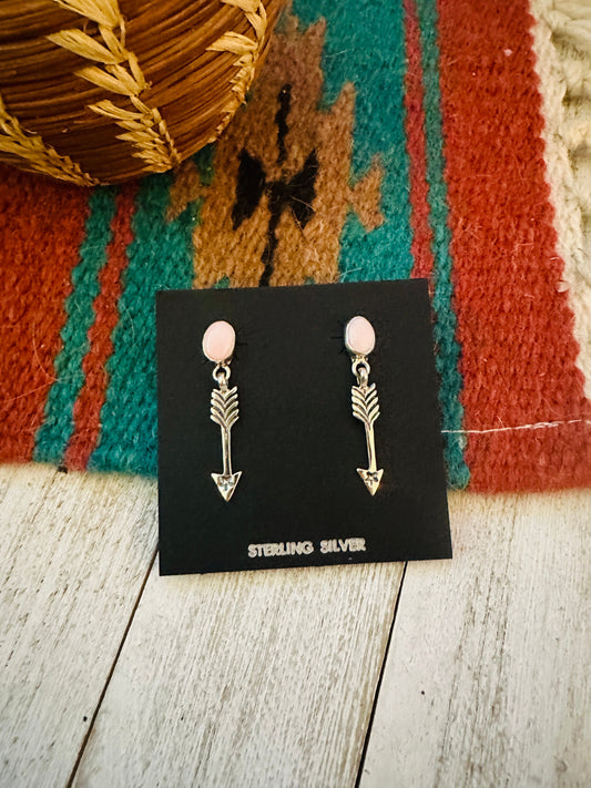 Handcrafted Queen Pink Conch & Sterling Silver Arrow Dangle Earrings