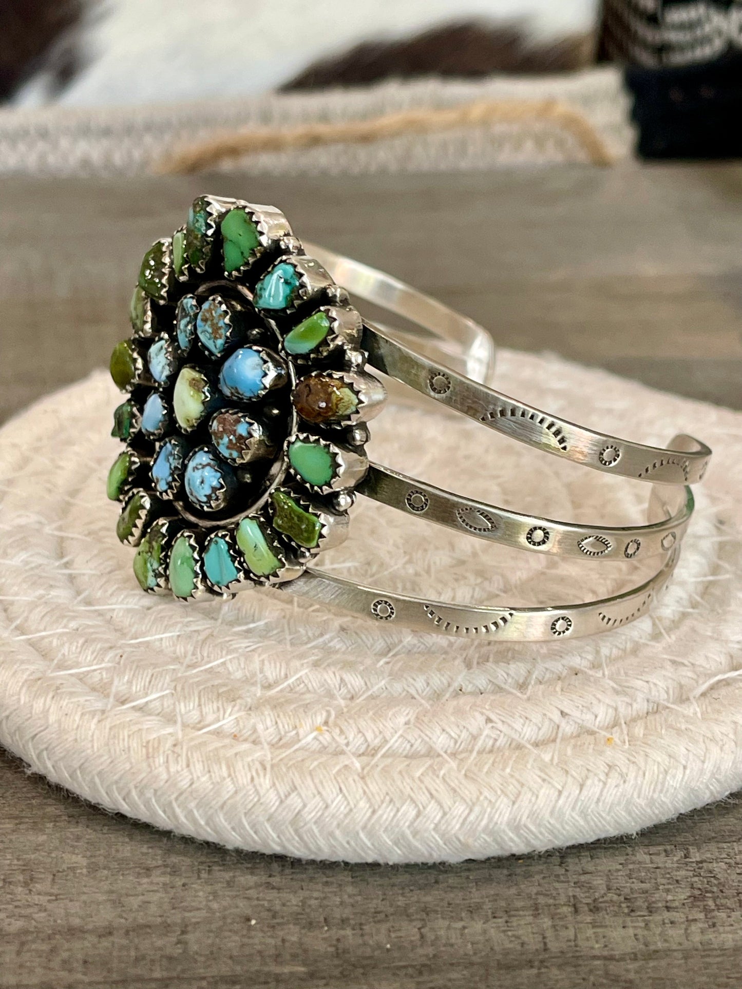 Beautiful Handmade Sterling Silver, Turquoise Multi Stone Cuff