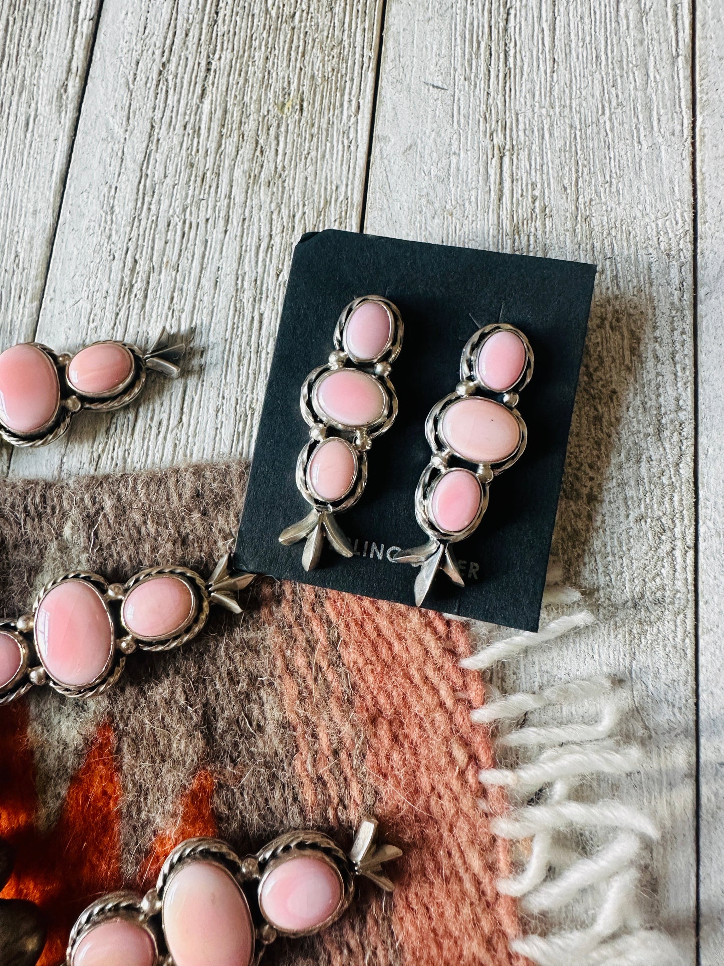 Handcrafted Sterling Silver & Queen Pink Conch Squash Blossom Necklace Set