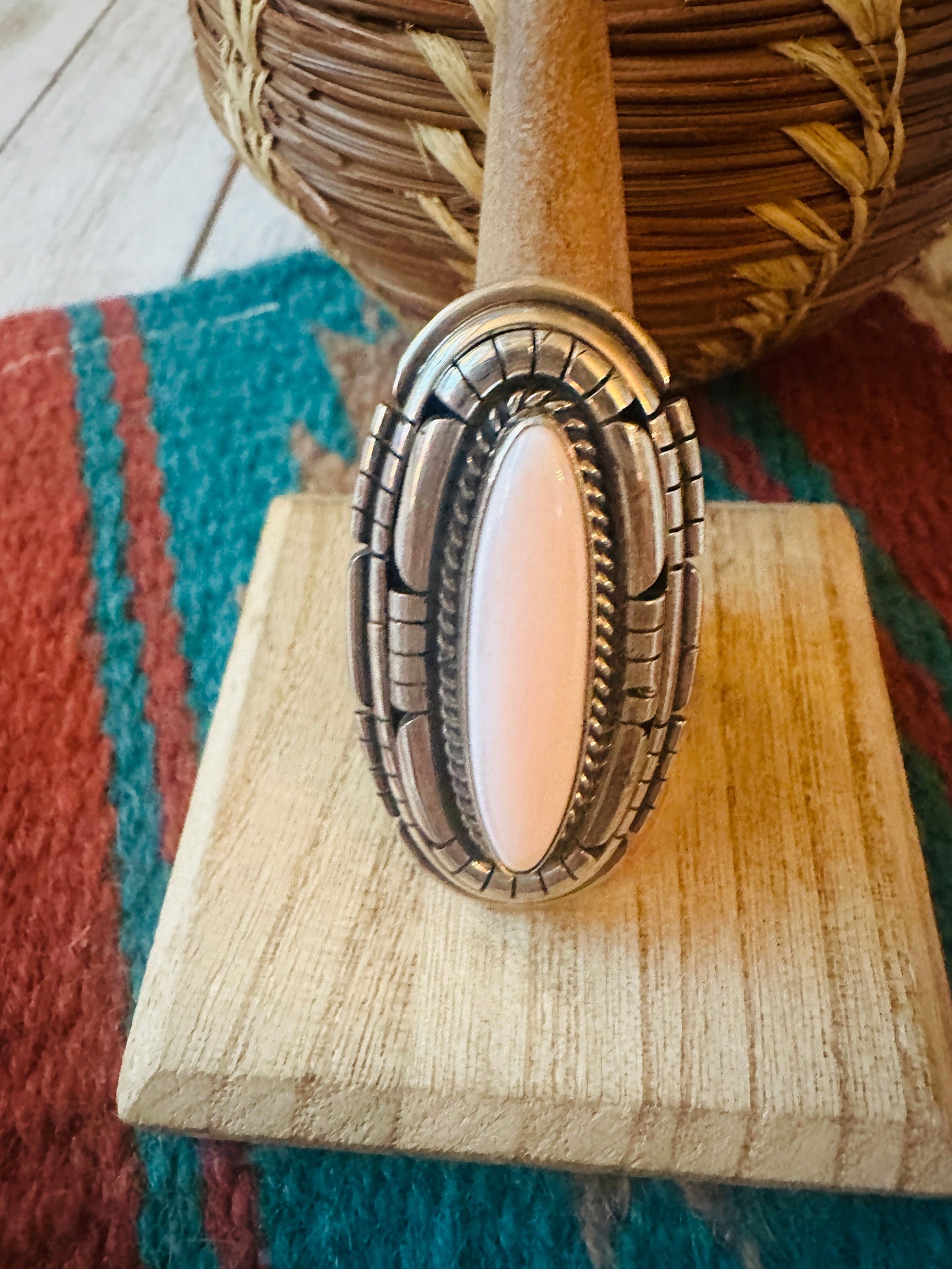 Handcrafted Sterling Silver & Queen Pink Conch Adjustable Ring