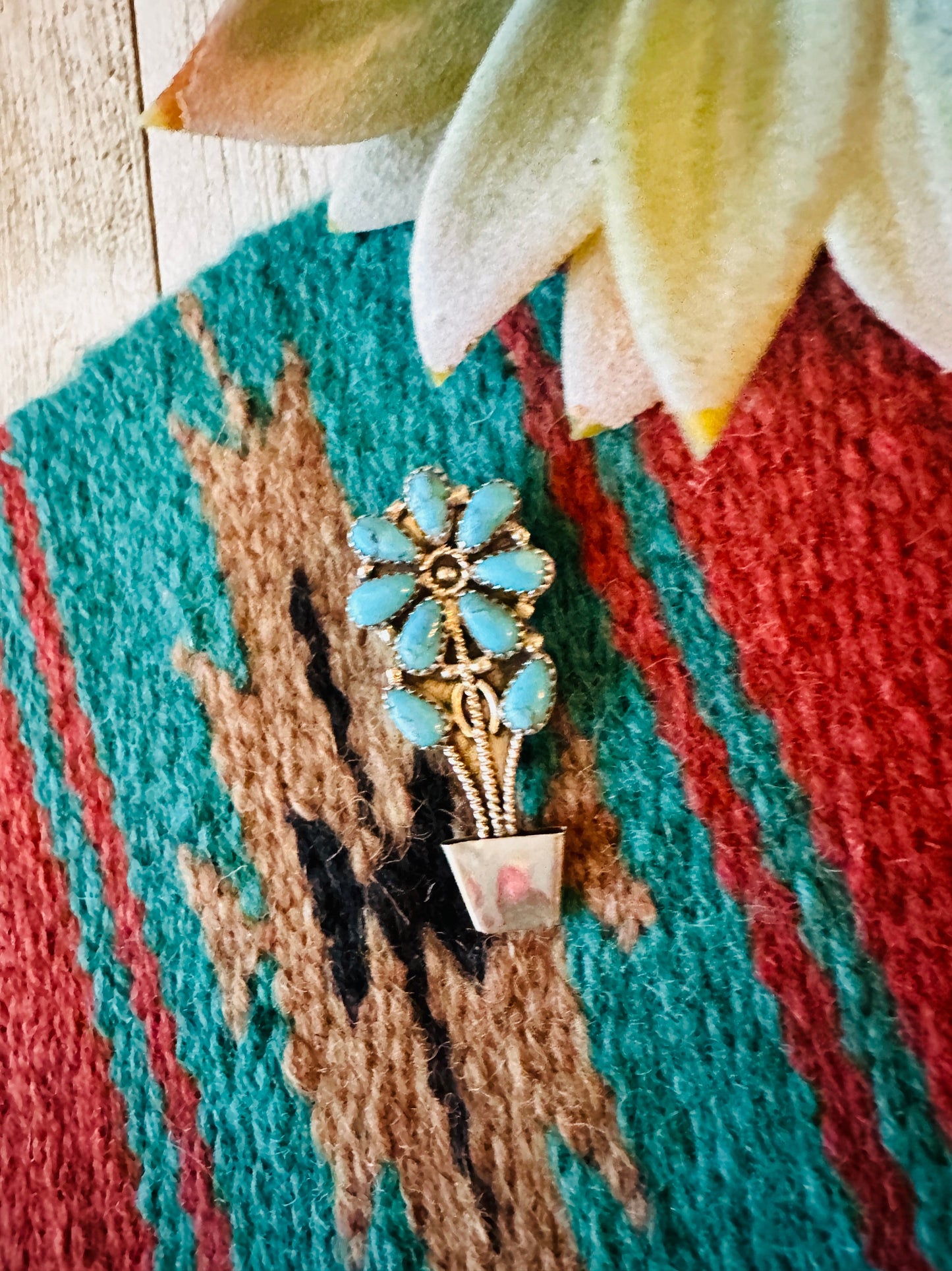 Handcrafted Turquoise & Sterling Silver Flower Brooch