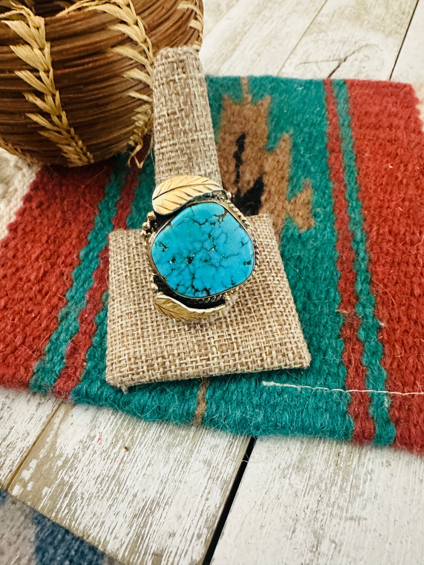 Handcrafted Old Pawn Sterling Silver & Turquoise Ring Size 10.5