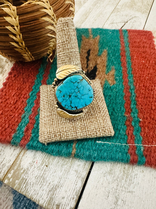 Handcrafted Old Pawn Sterling Silver & Turquoise Ring Size 10.5