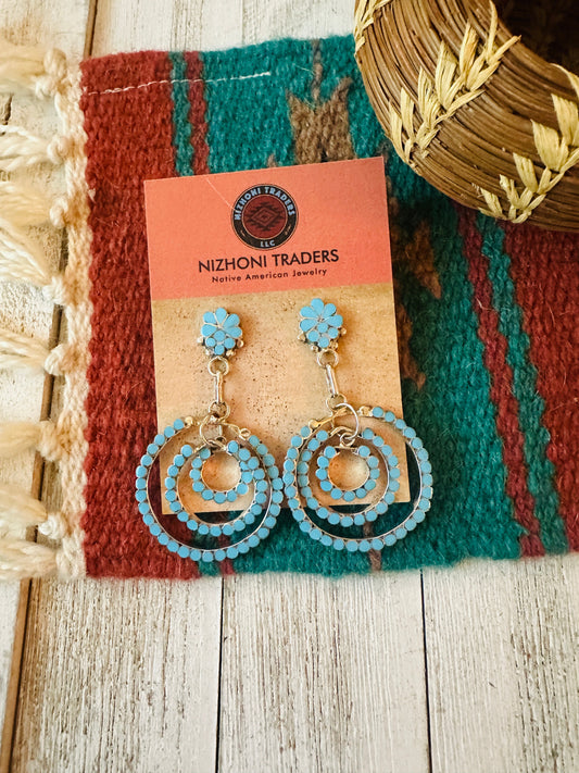 Handcrafted Sterling Silver & Turquoise Inlay Dangle Earrings