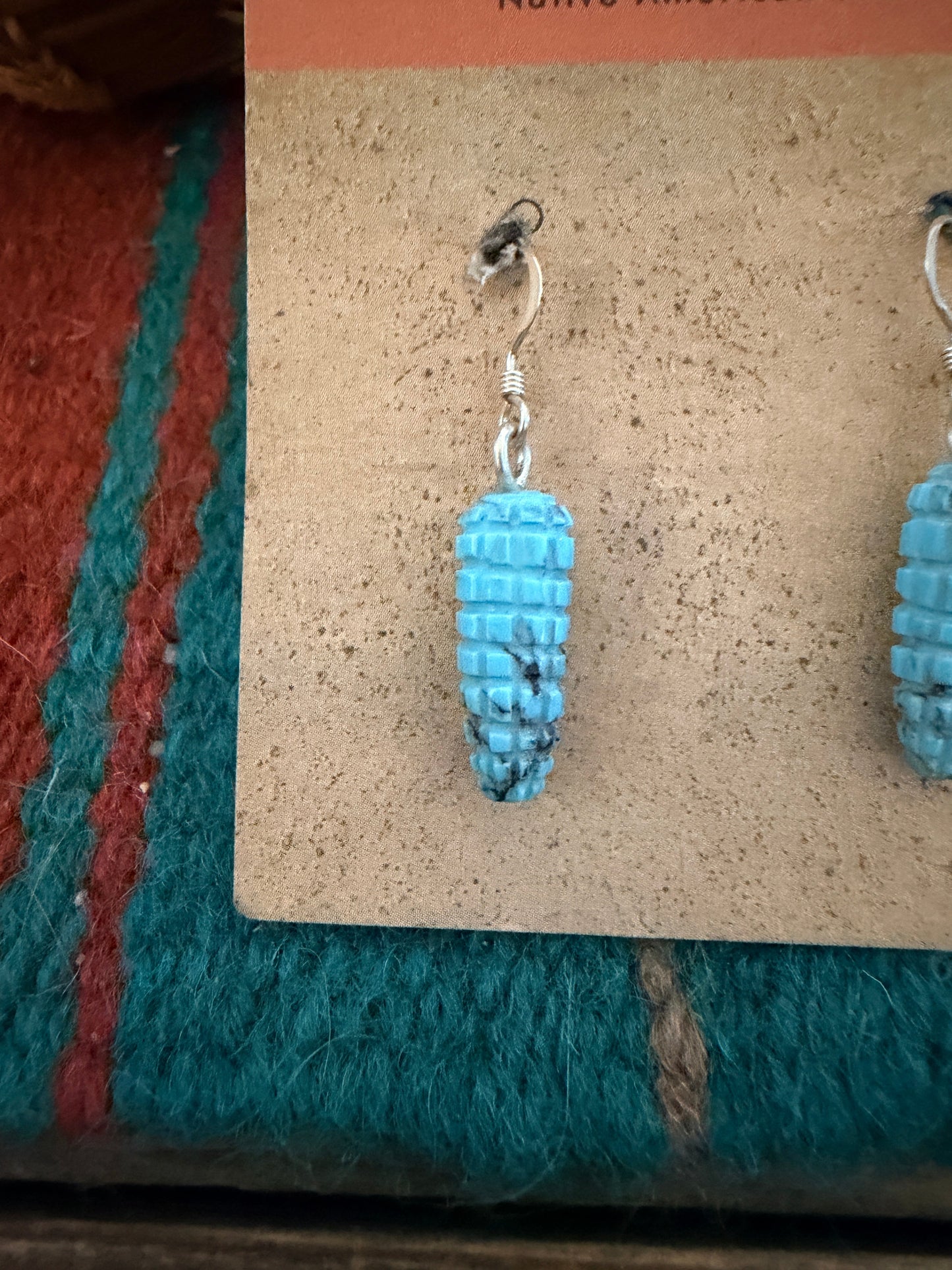 Hand Carved Turquoise Corn Dangle Earrings by Daniel Aguilar