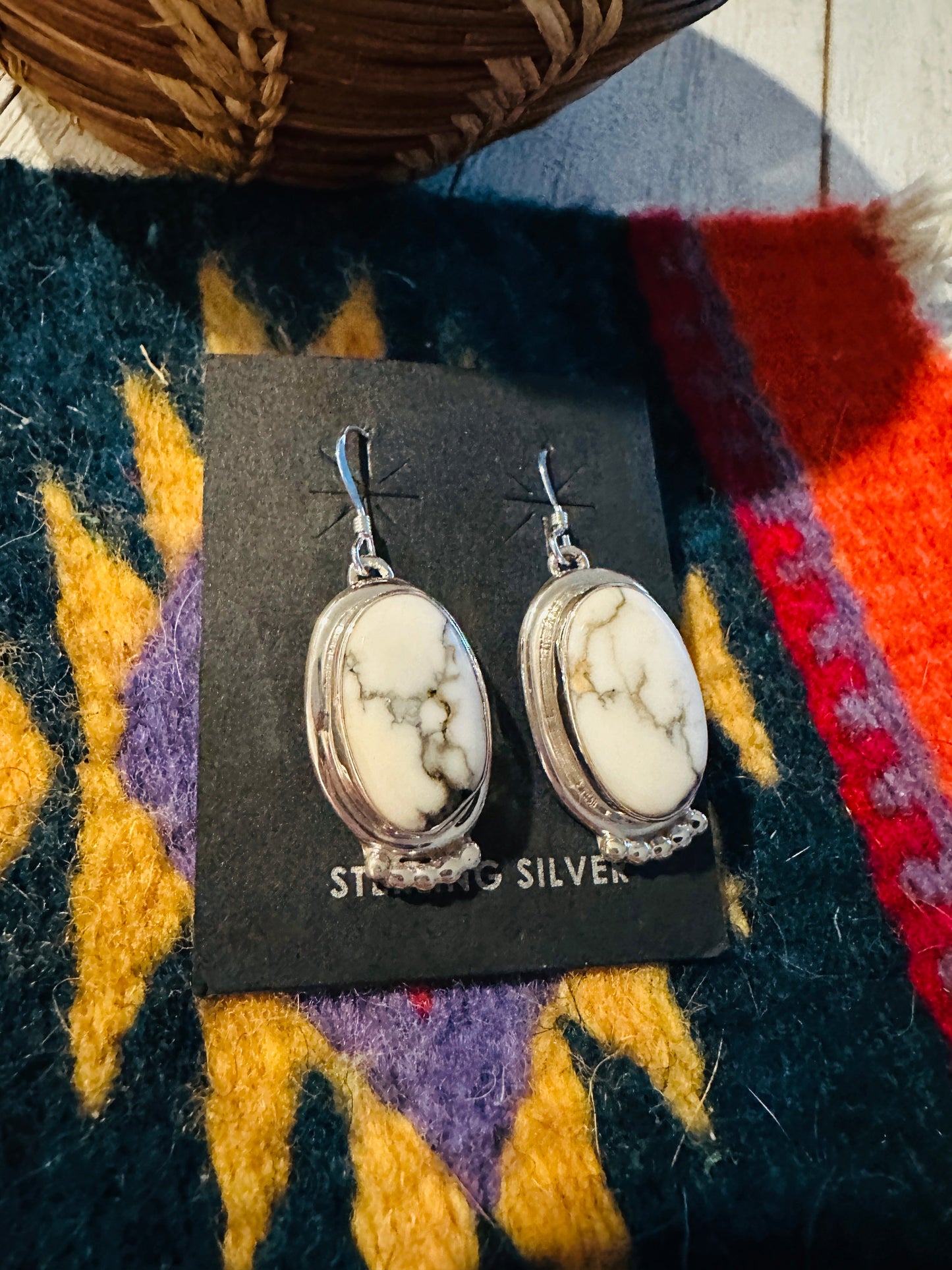 Navajo Howlite and Sterling Silver Dangle Earrings