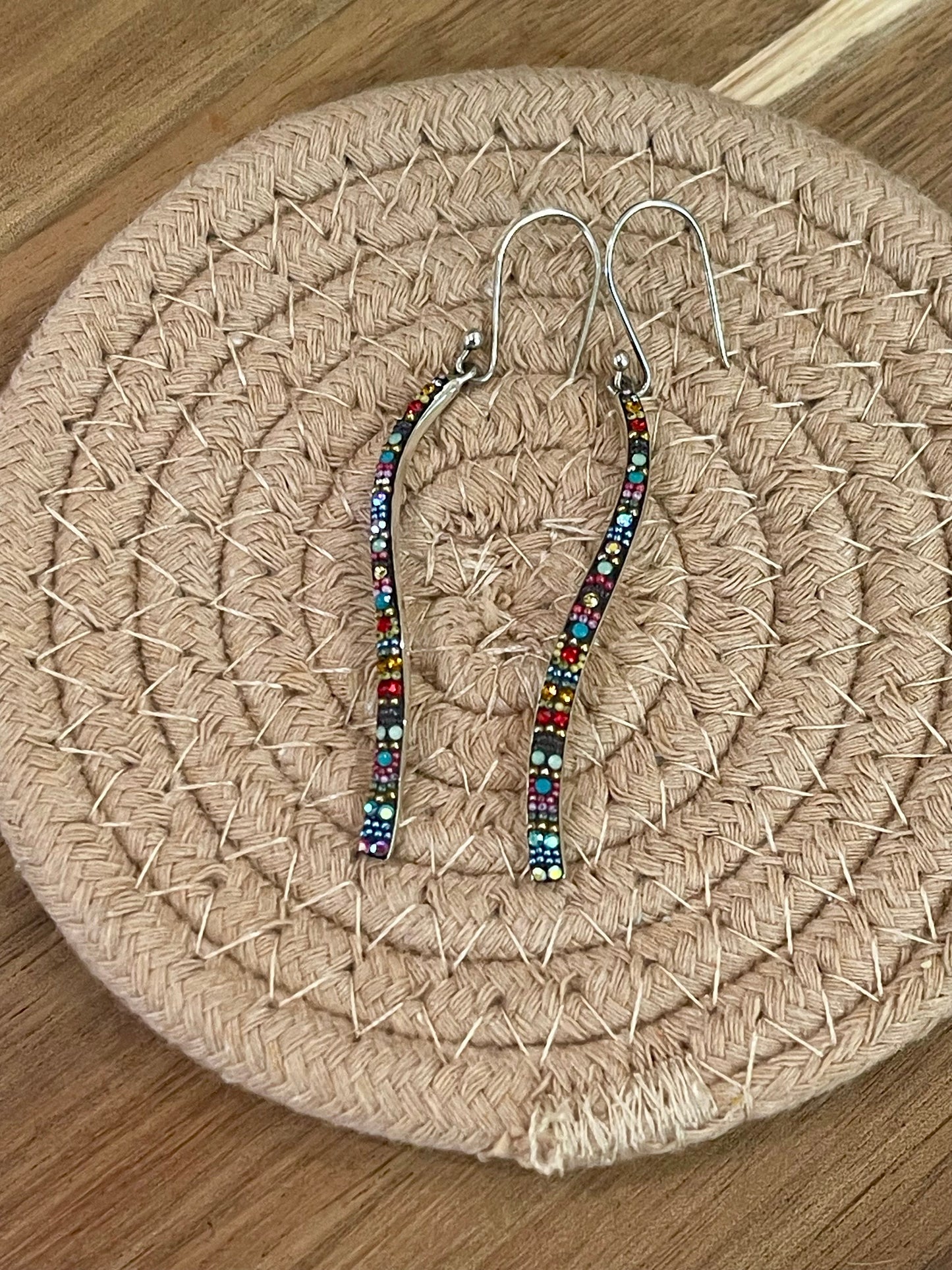 Handmade In Mexico Sterling Silver  , Multi Color Swarovski Crsytal Dangle Earrings