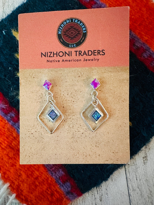 Handcrafted Sterling Silver & Purple Opal Diamond Dangle Earrings