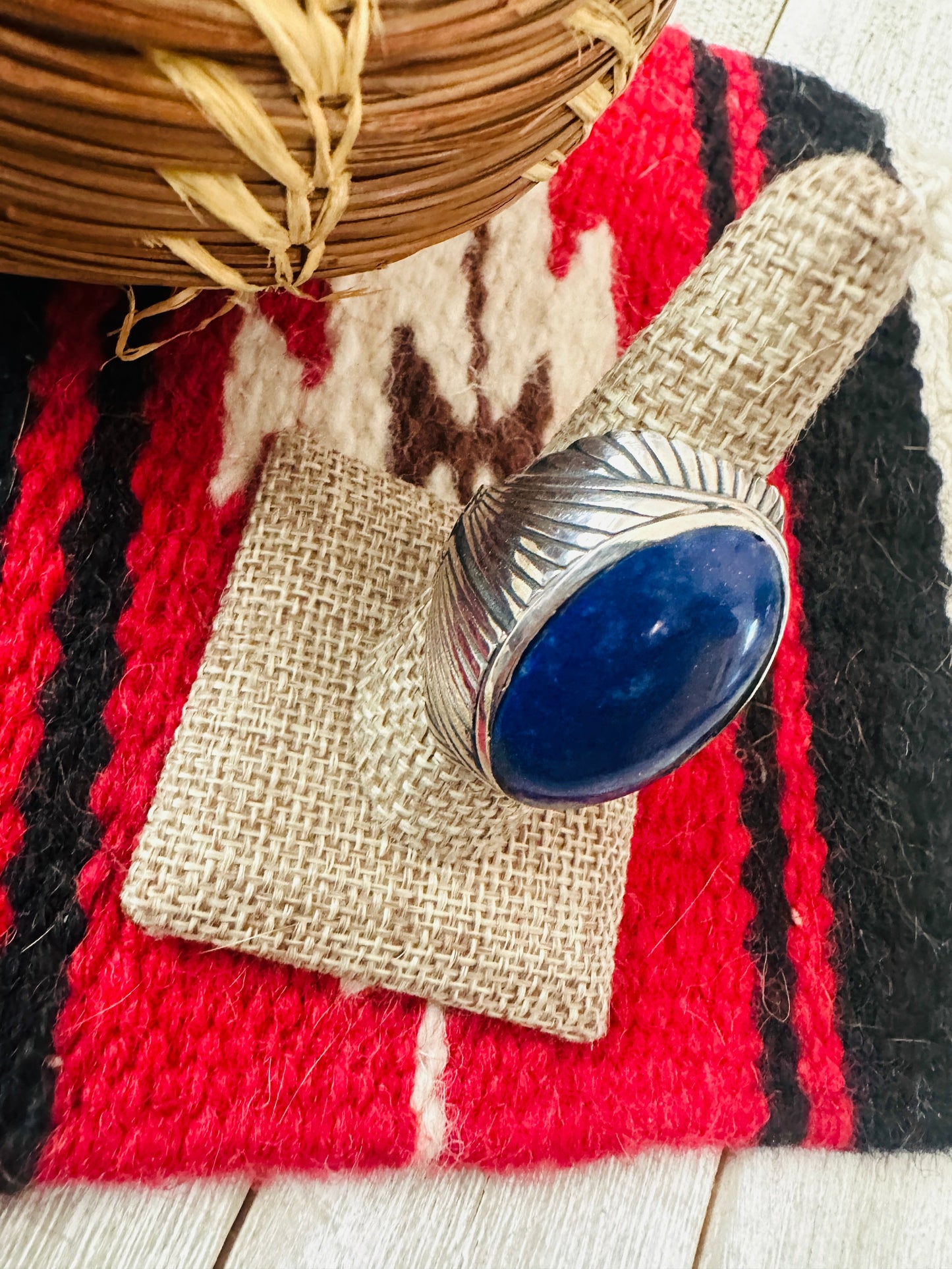 Old Pawn Handcrafted Sterling Silver & Lapis Men’s Ring Size 9