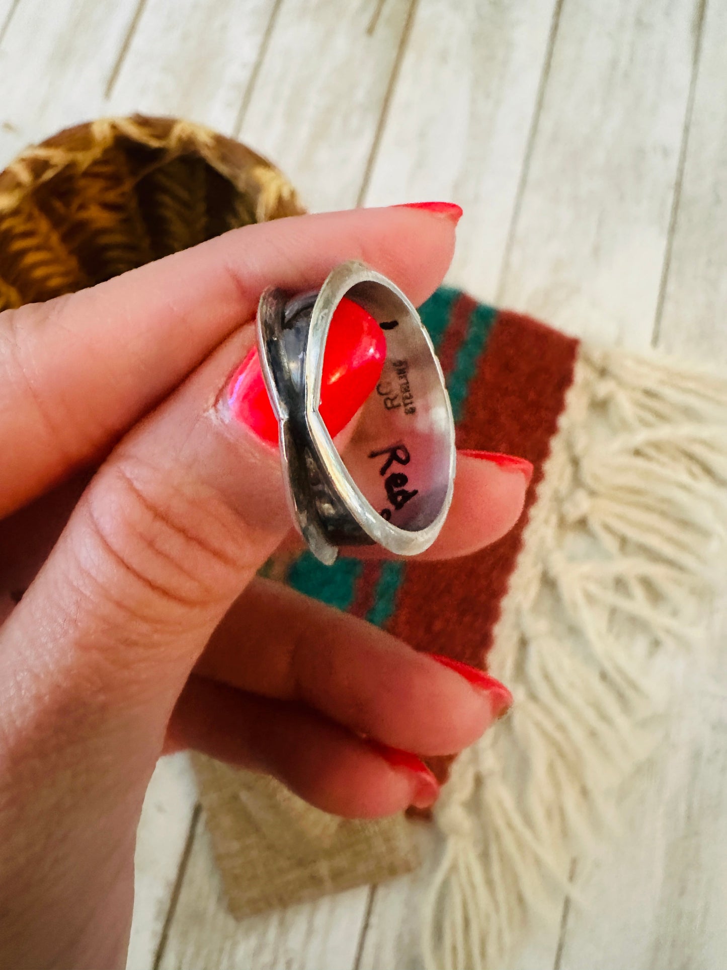 Handcrafted Red Spiny Oyster & Sterling Silver Ring Size 11