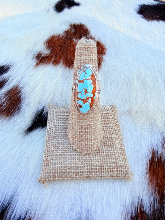 Handcrafted Number 8 Turquoise & Sterling Silver Ring Size 6.5 by Larry Moses Yazzie