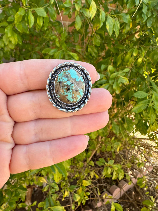 Handcrafted Sterling Silver & Single Stone Turquoise Adjustable Ring CIRCLE STYLE Signed