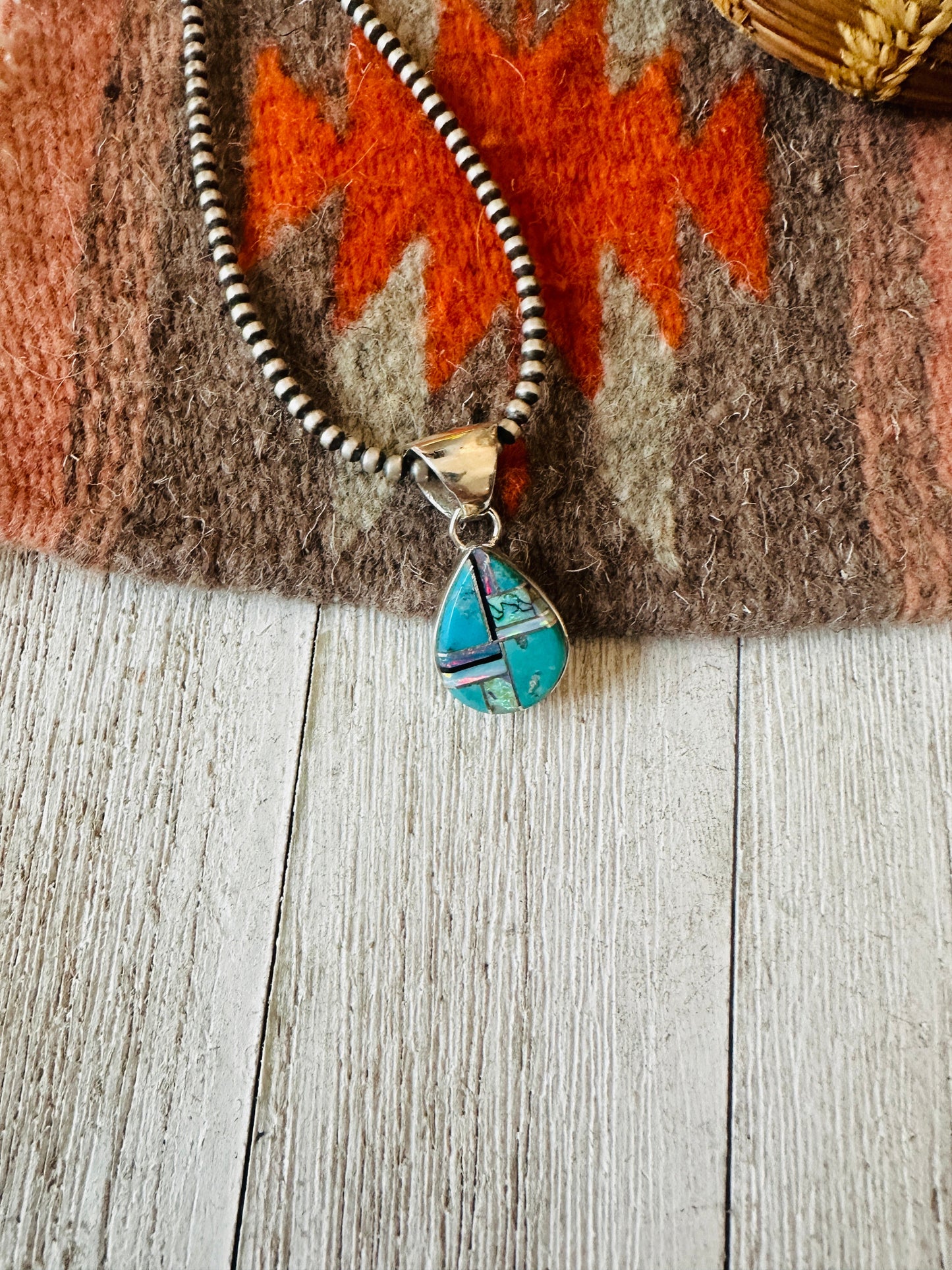 Handcrafted Multi Stone & Sterling Silver Inlay Teardrop Pendant