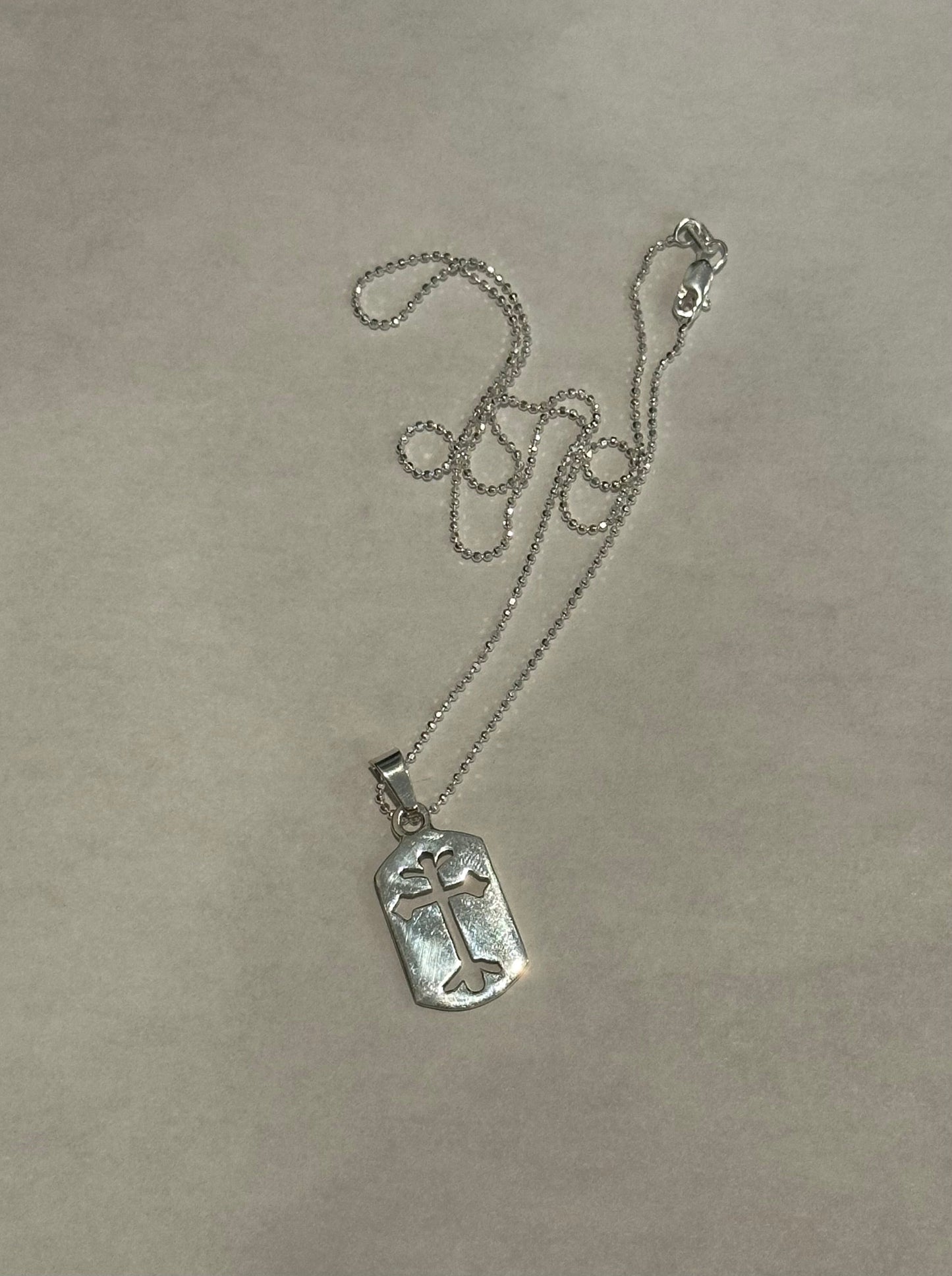 Dog Tag Sterling Silver Cross Pendant Necklace