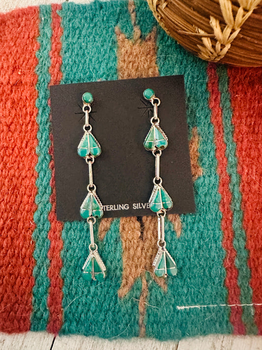Handcrafted Sterling Silver & Turquoise Inlay Heart Dangle Earrings