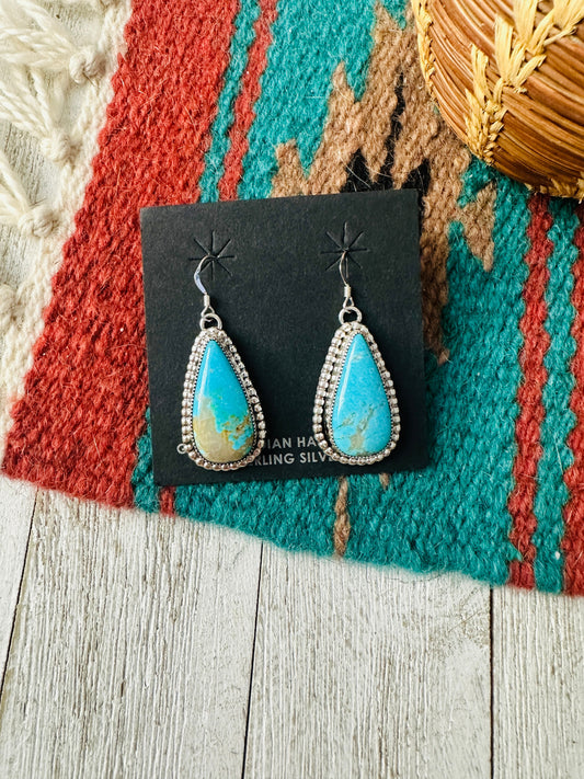 Navajo Turquoise & Sterling Silver Dangle Earrings Signed