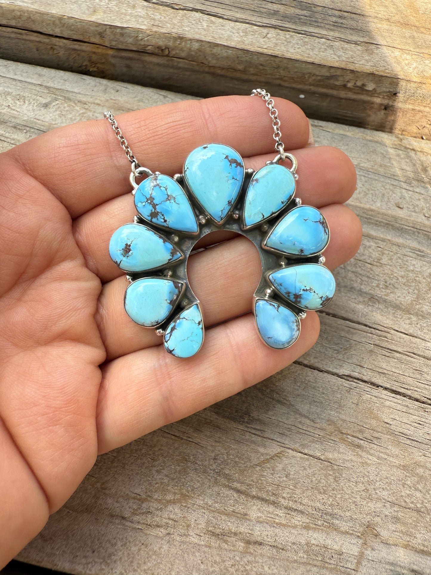 Beautiful Handmade Sterling Silver & Golden Hills Turquoise Naja Necklace