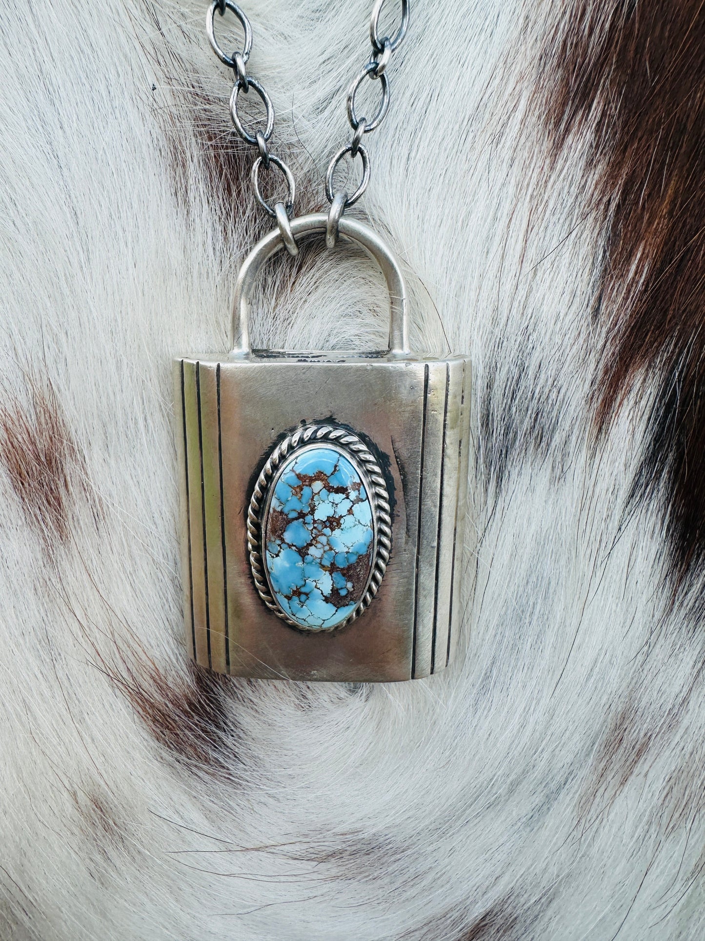 Handcrafted Golden Hills Turquoise & Sterling Silver Locket Style Necklace by Charles Johnson