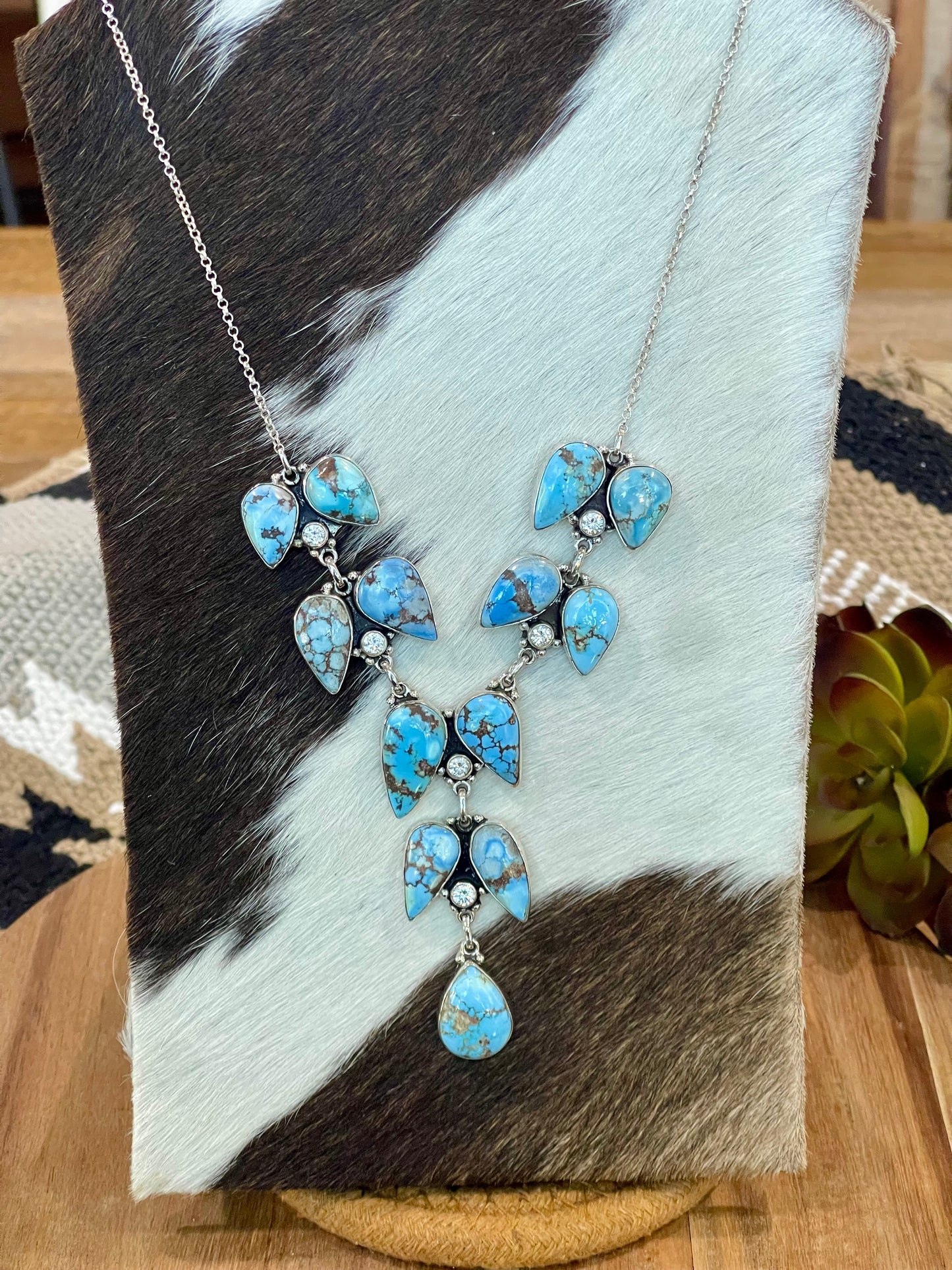 Handmade Sterling Silver, Golden Hills & CZ Cluster Necklace