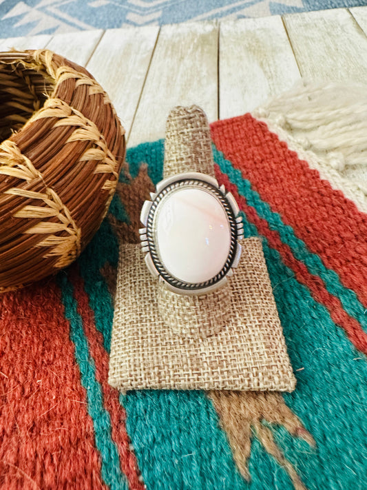 Handcrafted Queen Pink Conch & Sterling Silver Adjustable Ring