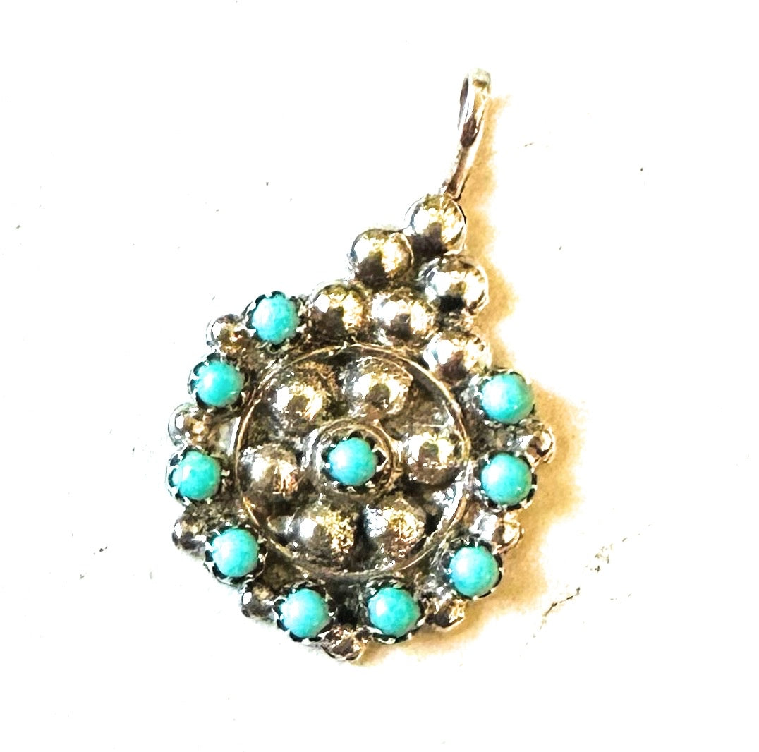 Handcrafted Sterling Silver & Turquoise Petit Point Pendant