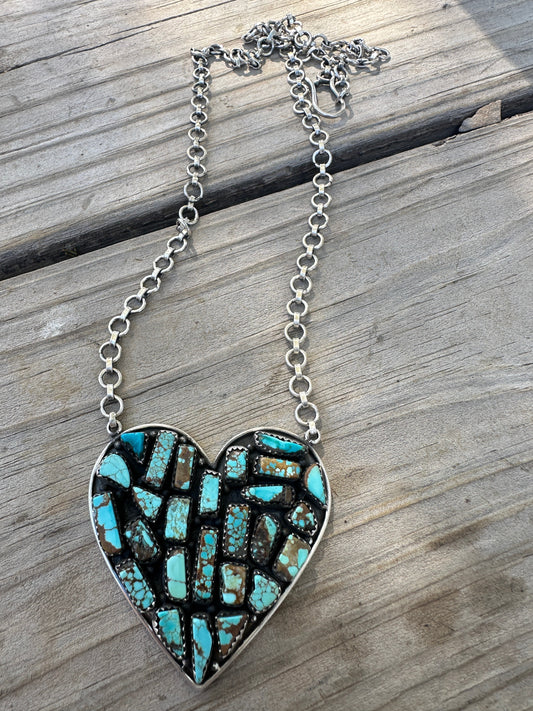 Handmade Number 8 Turquoise & Sterling Silver Heart Necklace